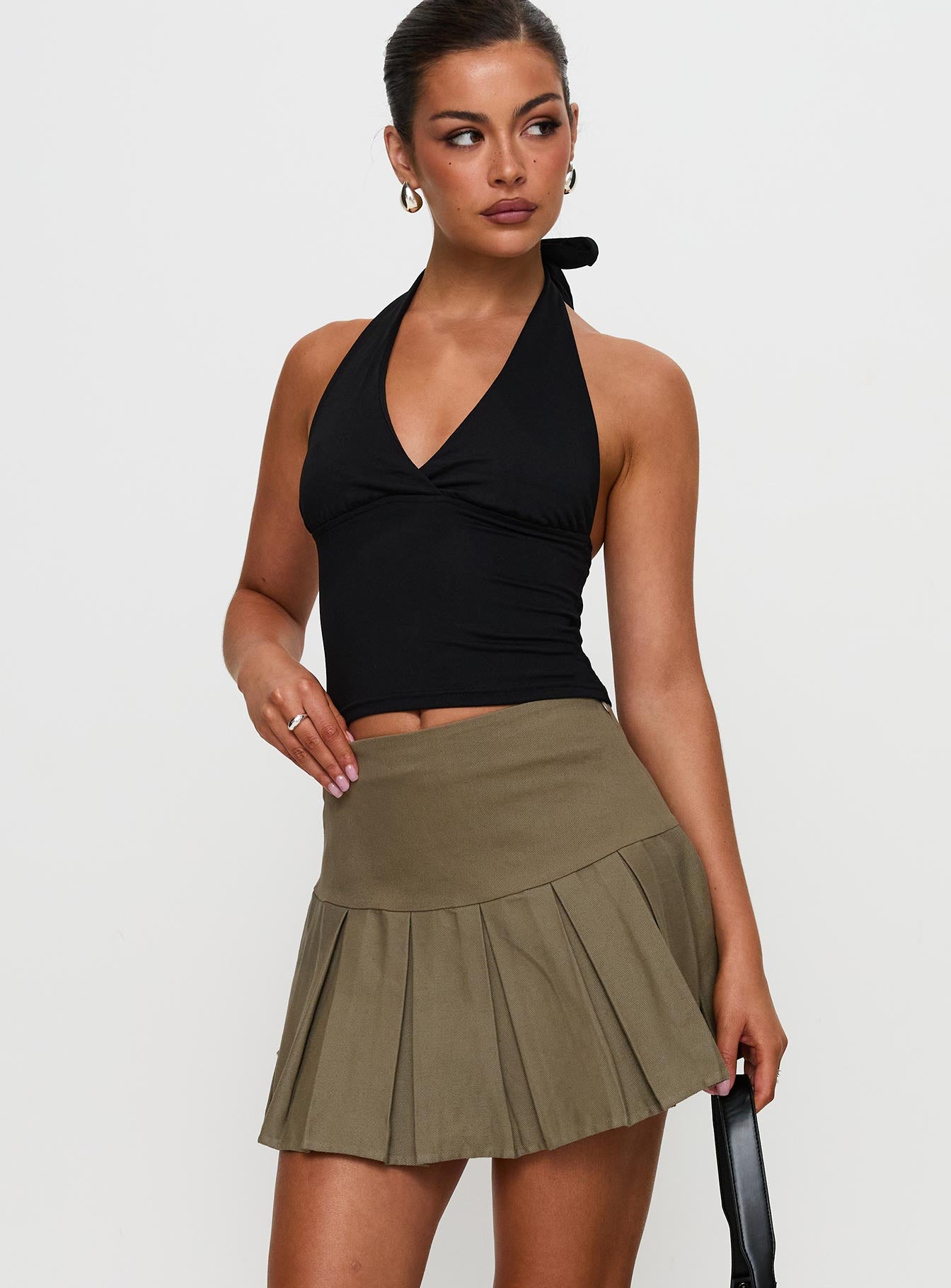 Feodora Pleat Mini Skirt Khaki、mySite、solidvoid