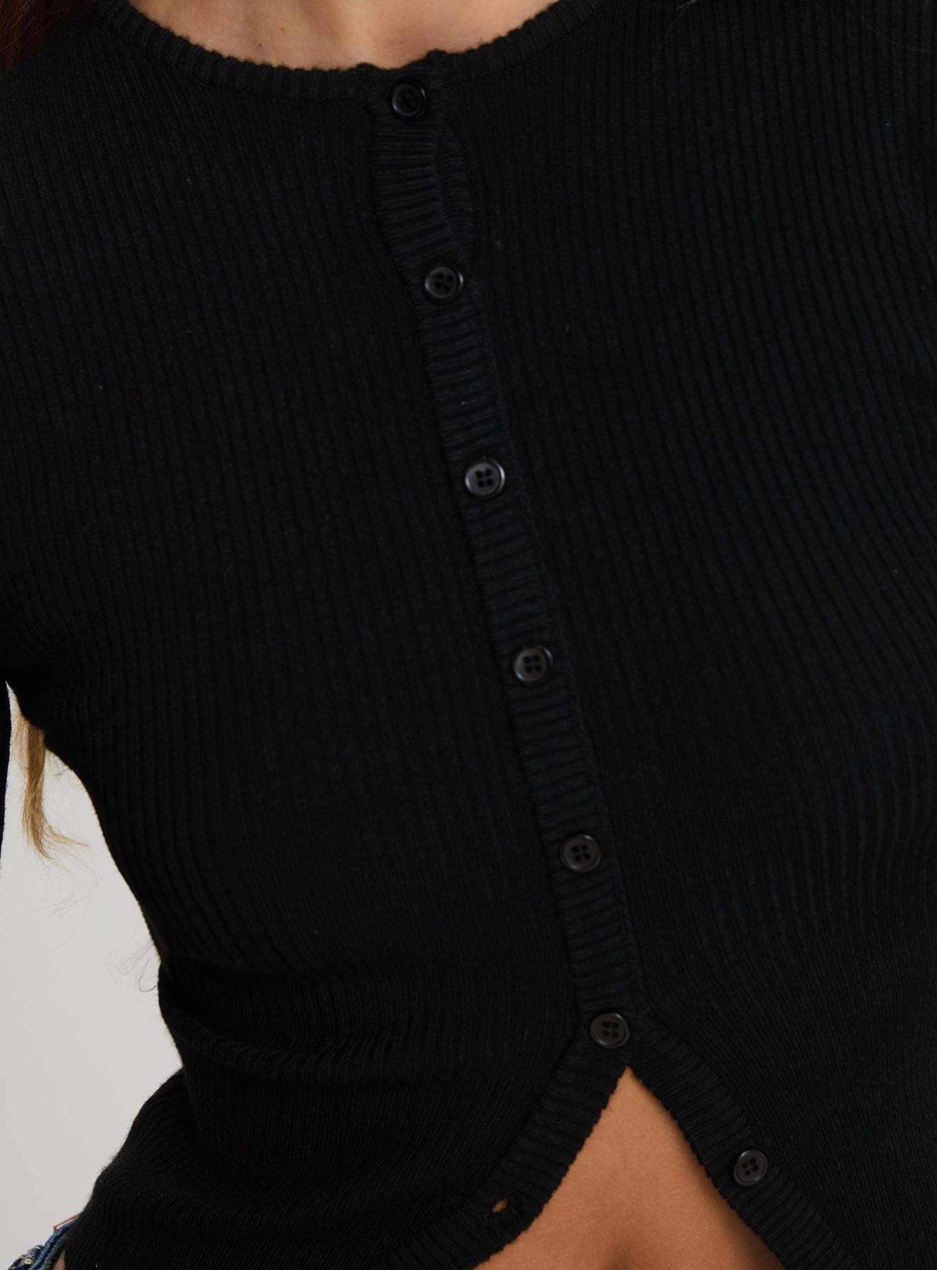 Suzu Long Sleeve Knit Top Black、mySite、solidvoid