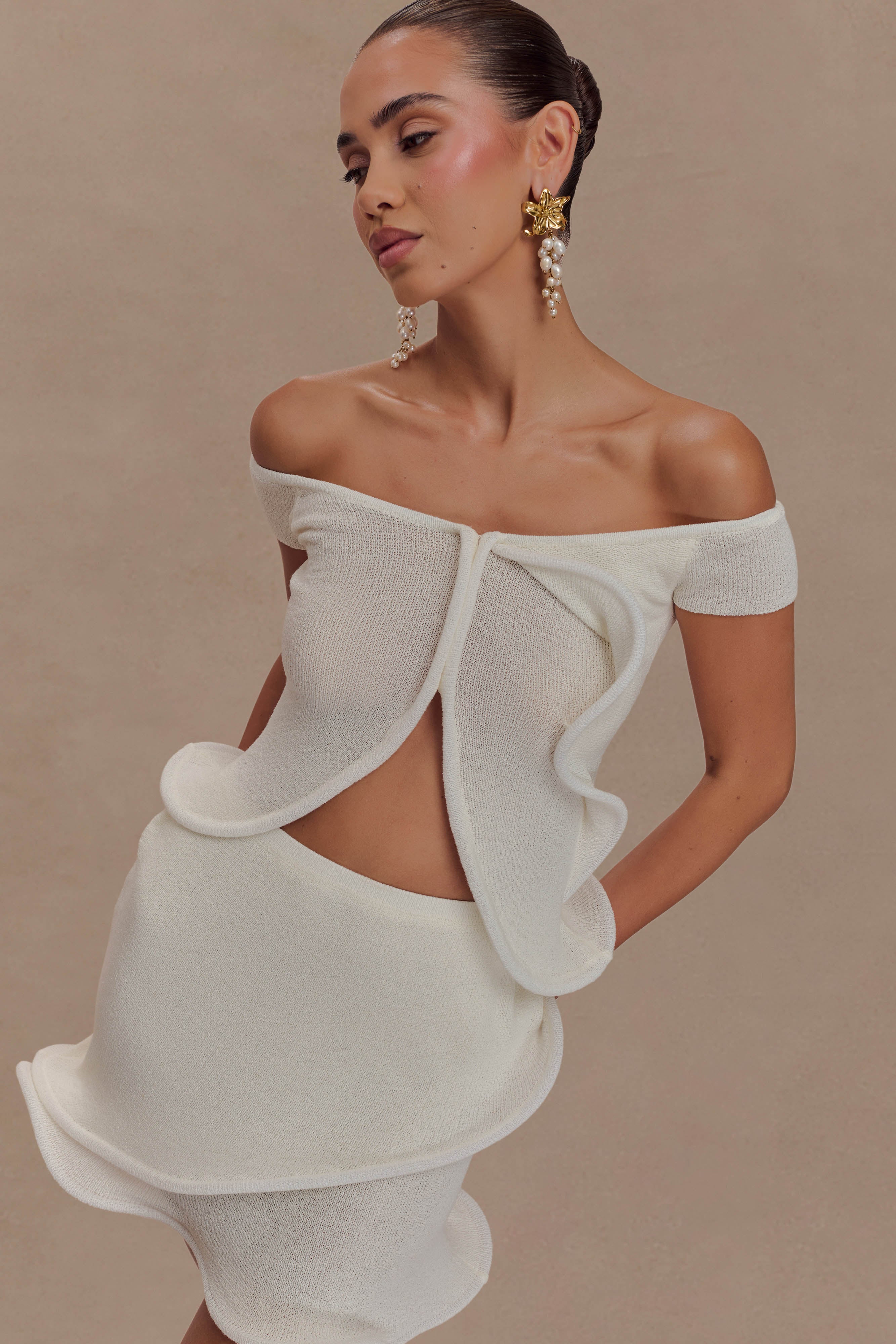 Haisley Off Shoulder Knit Top - Ivory、mySite、solidvoid