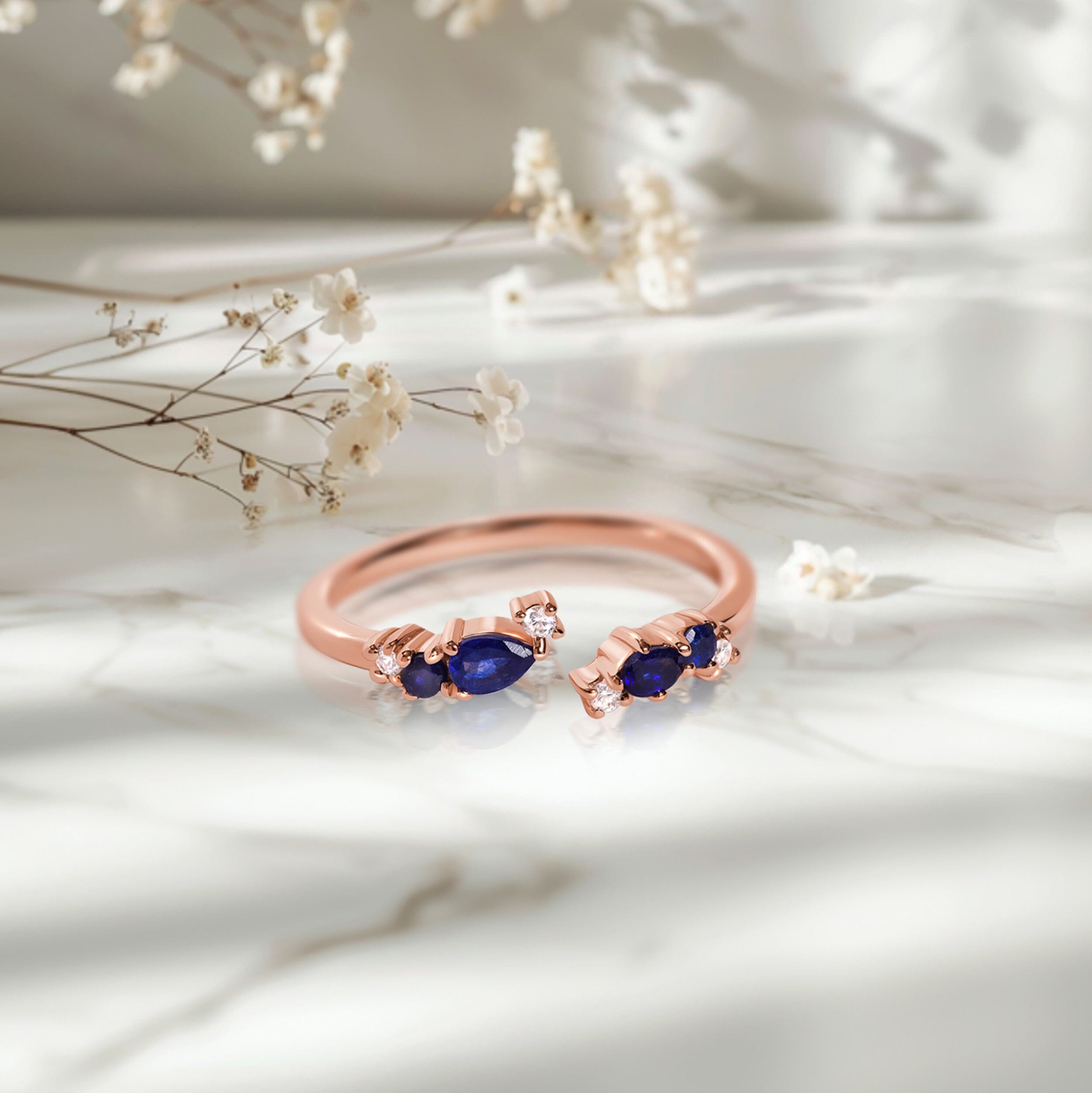 Adjustable Blue Sapphire Ring Flourish - September Birthstone、mySite、hinf8tx79