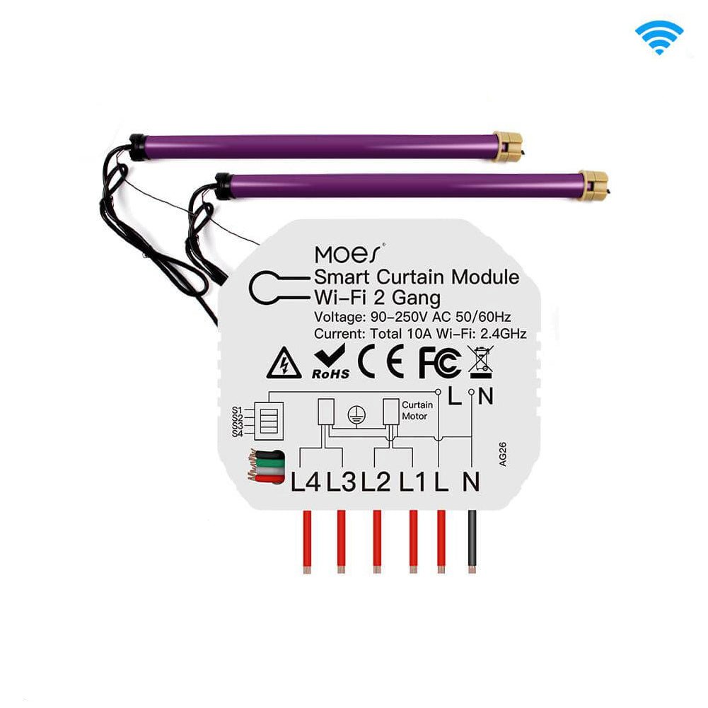MOES WiFi Smart 2 Gang Double Curtain Blind Switch Module for Roller Shutter Electric Motor、mySite、fannypackpong