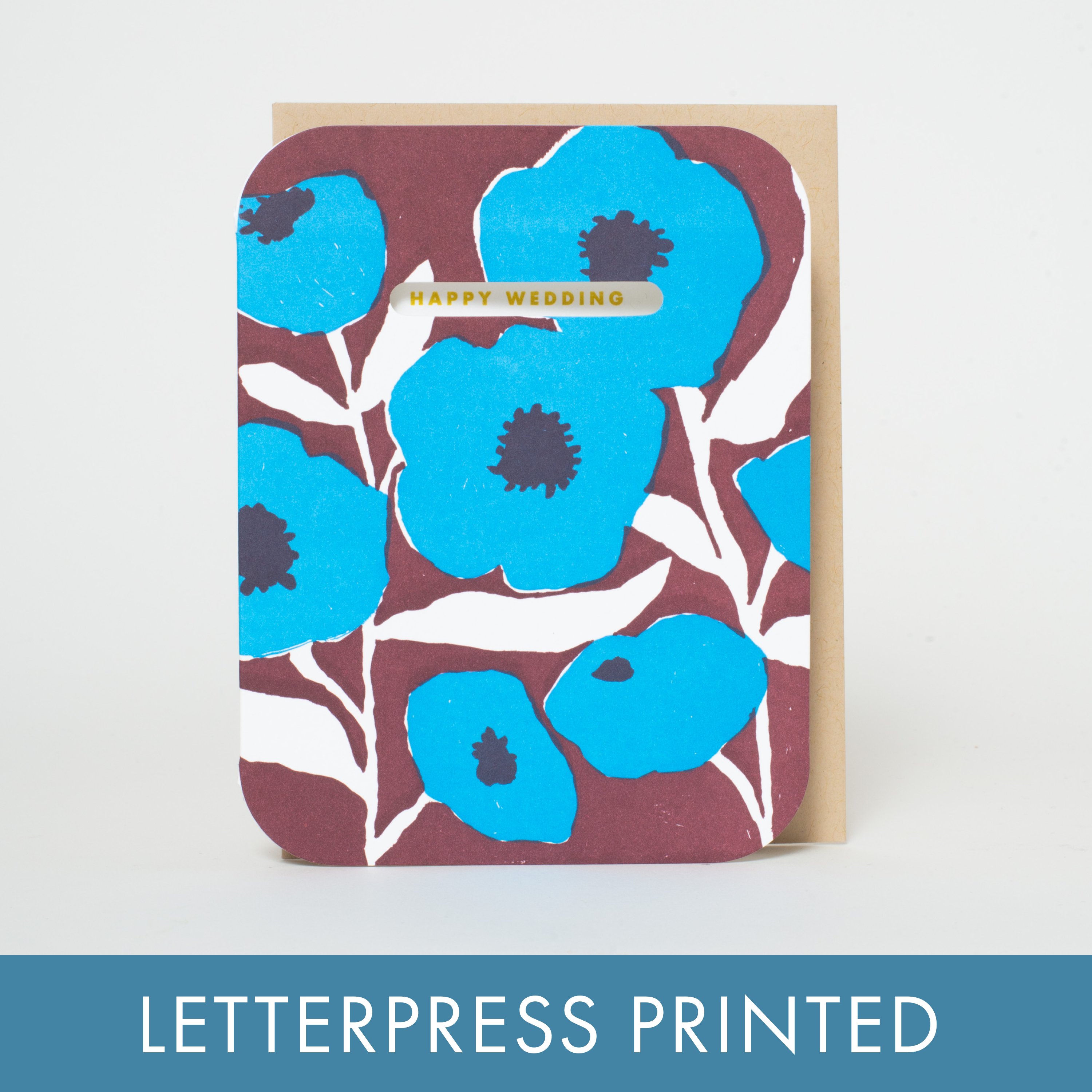 Egg Press- Wedding Congrats Blue Poppies Letterpress Greeting Card、mySite、garagedoors4me