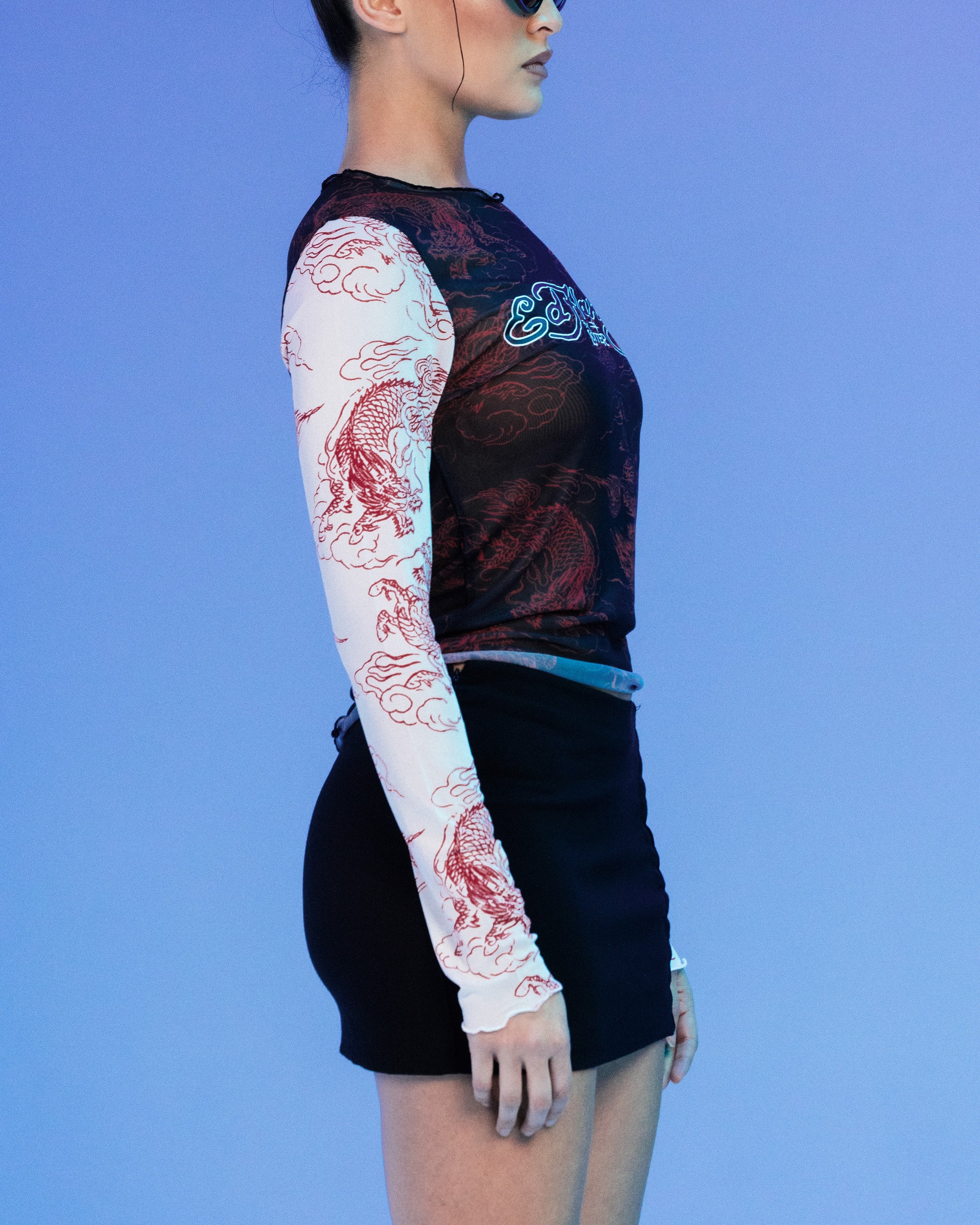 Ed Hardy By Loiter Women's Mesh Long Sleeve Top Black/White、mySite、zt4zffjzw