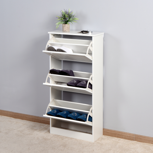 Wooden Shoe Cabinet for Entryway, White Shoe Storage Cabinet with 3 Flip Doors 20.94x9.45x43.11 inch、、casual