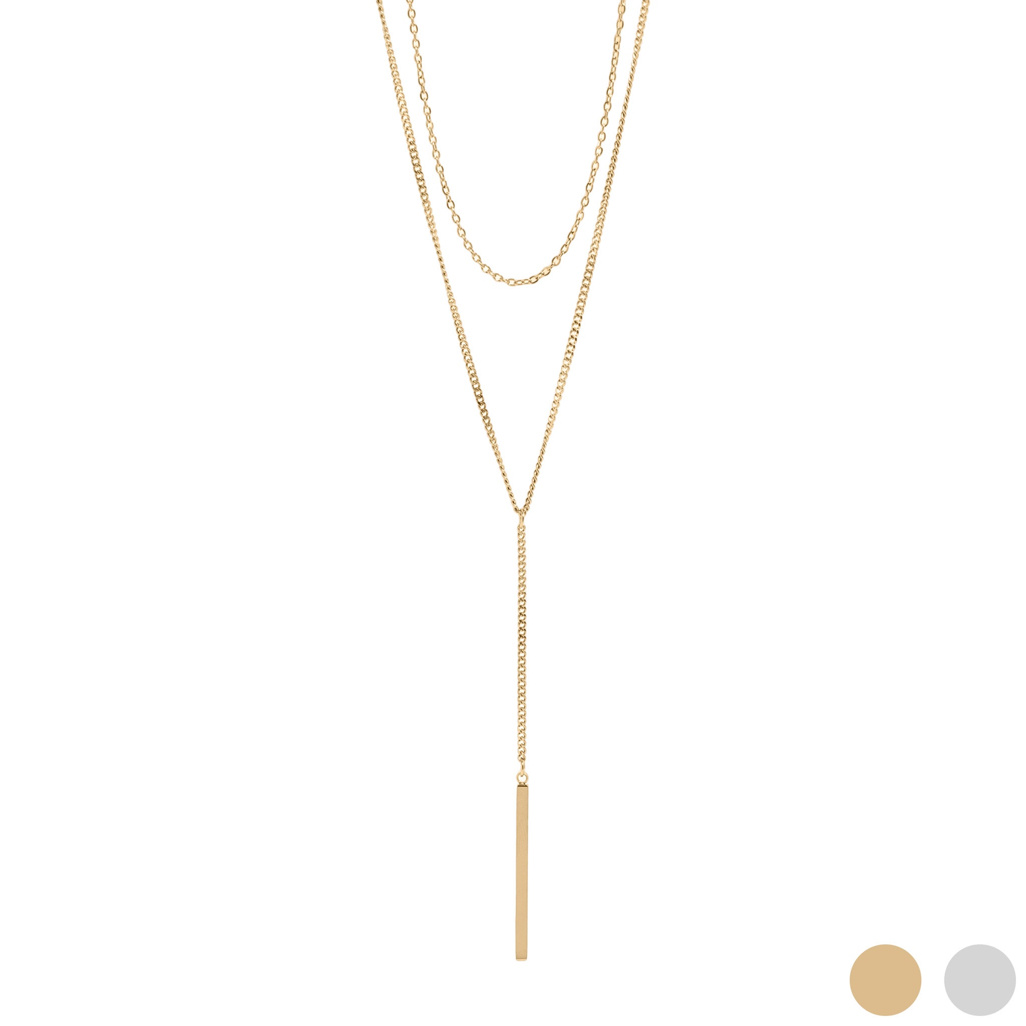 18K Gold PVD Stainless Steel Y-Shaped Bar Pendant Layered Lariat Necklace / CHN0018、mySite、dreamappss