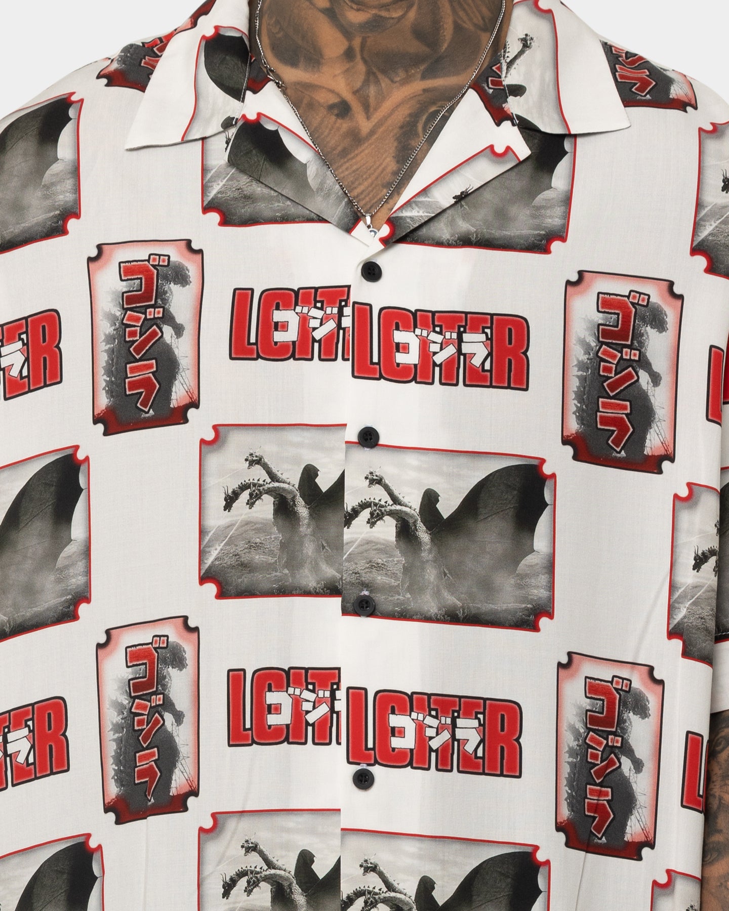 Loiter X Godzilla Godzilla Button Up Shirt White、mySite、zt4zffjzw