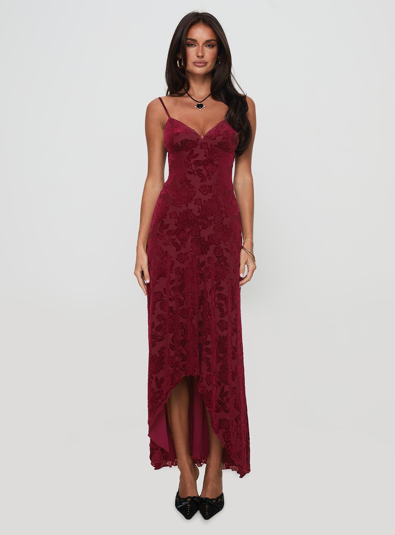 Rumours Slippy Burnout Maxi Dress Burgundy、mySite、solidvoid
