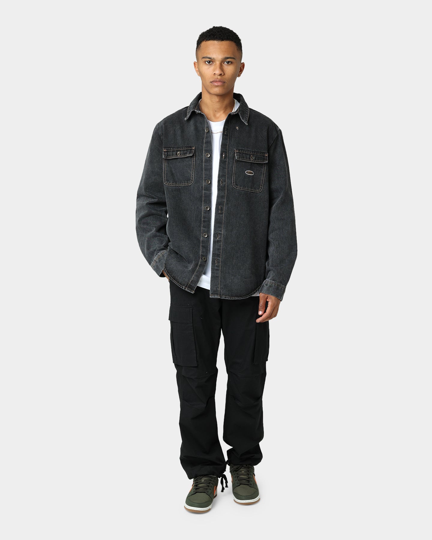 X-Large Denim Long Sleeve Work Shirt Washed Black、mySite、zt4zffjzw