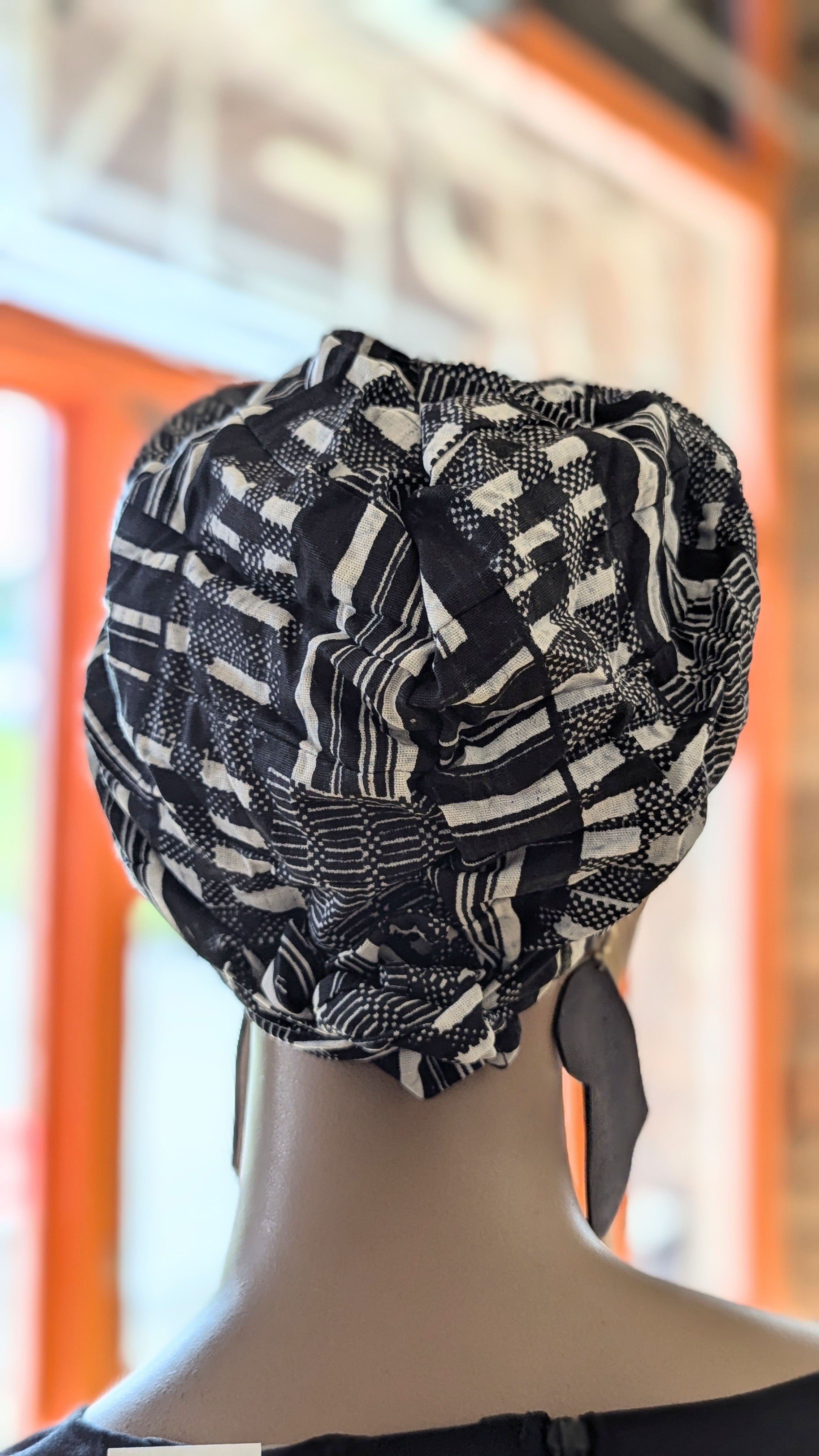 Dupsie's Eshe Black and White Kente African Print Pre-Tied Head Wrap DPB0795PT6、mySite、solidvoid