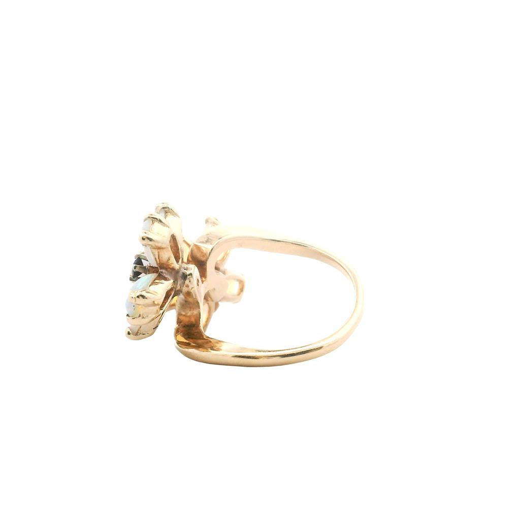 Estate 14K Yellow Gold 2.93ctw Opal & Garnet Flower Ring、mySite、botmansion