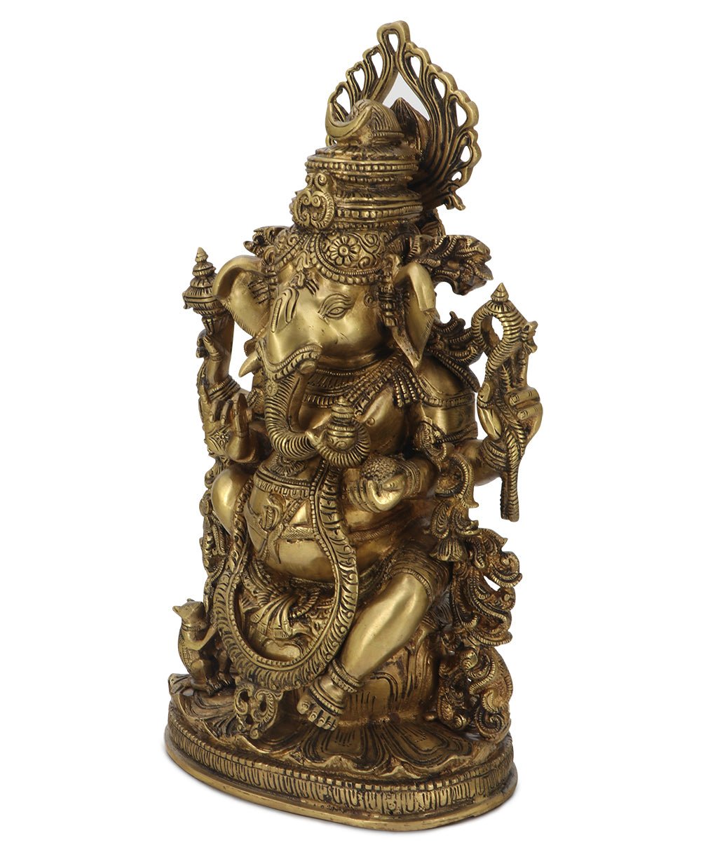Intricate Brass Ganesh Statue, 14.5 Inches High、mySite、topwebapps