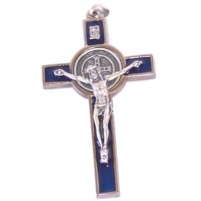  St. Benedict Rosary crucifix with dark blue enamel - Extra Large - Pewter tone grade A (7.5 cm-3 inches)、mySite、elrpsem3k