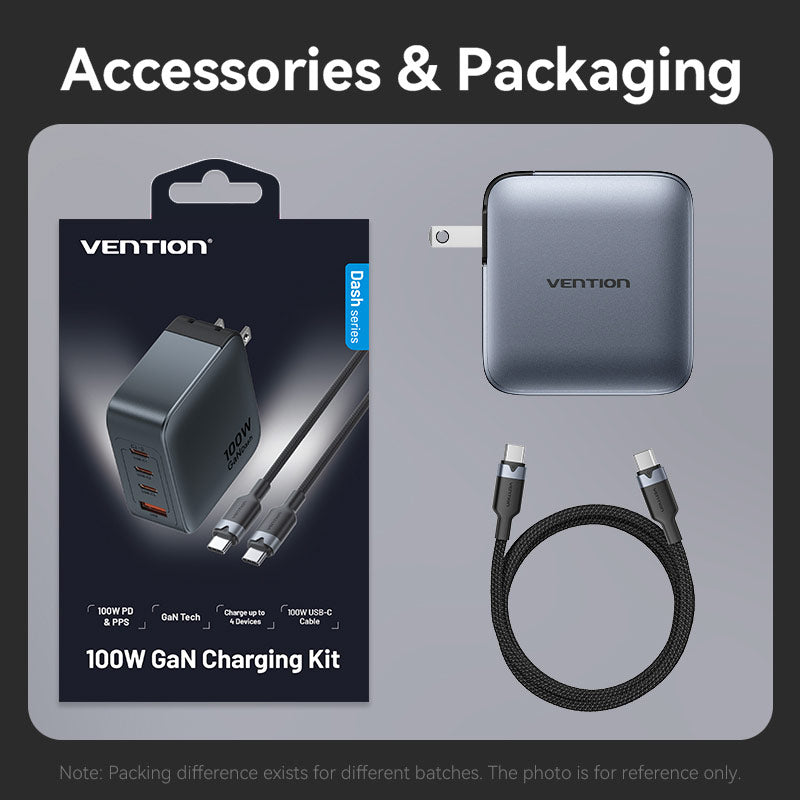 Vention 4-Port USB (C + C + C + A) GaN Charger (100W/100W/30W/30W) UK-Plug Gray、mySite、fannypackpong