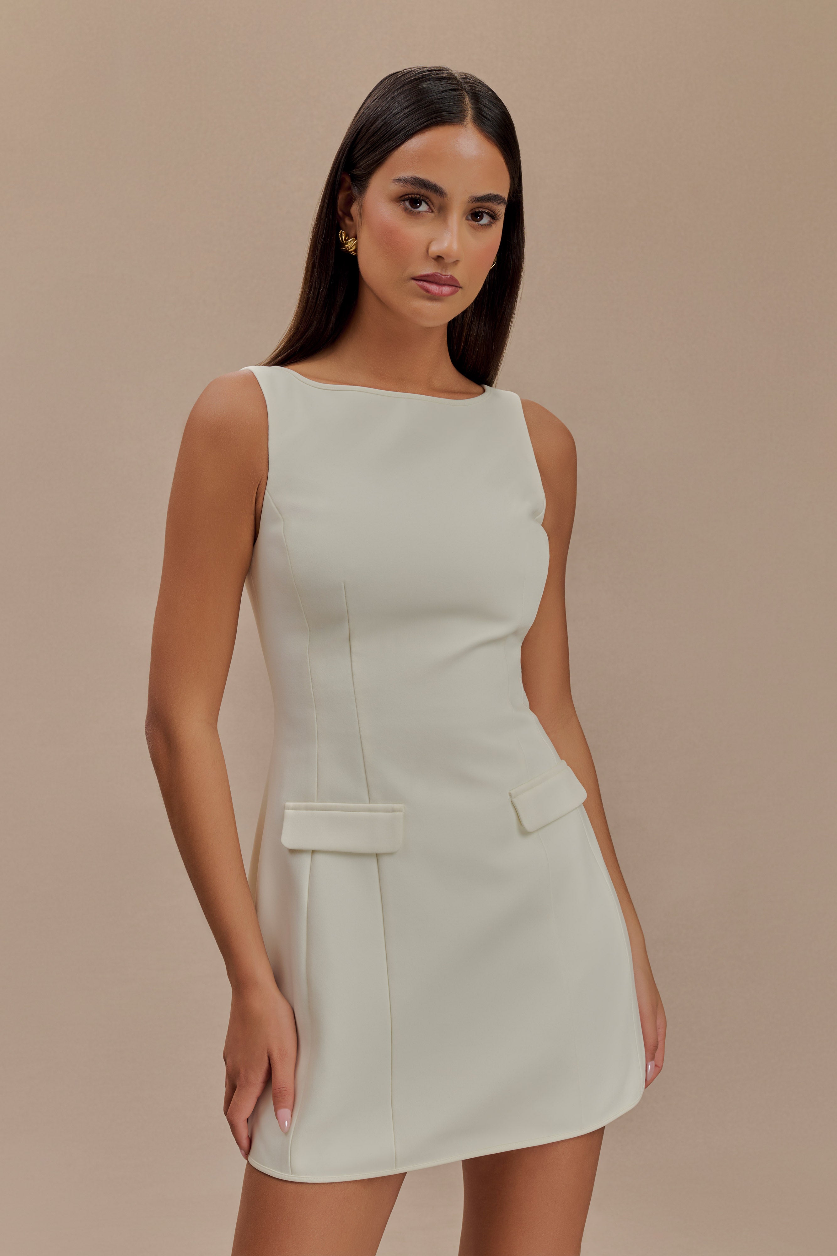 Evanna Sleeveless Suiting Mini Dress - Ivory、mySite、solidvoid