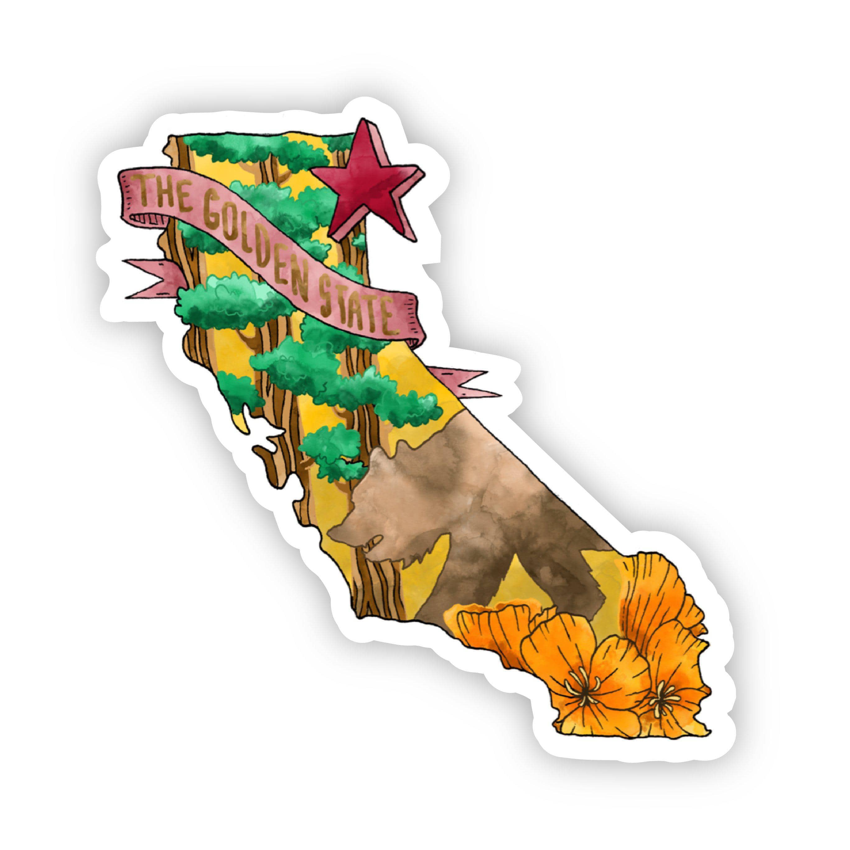  The Golden State California Sticker - Water Color、mySite、elrpsem3k