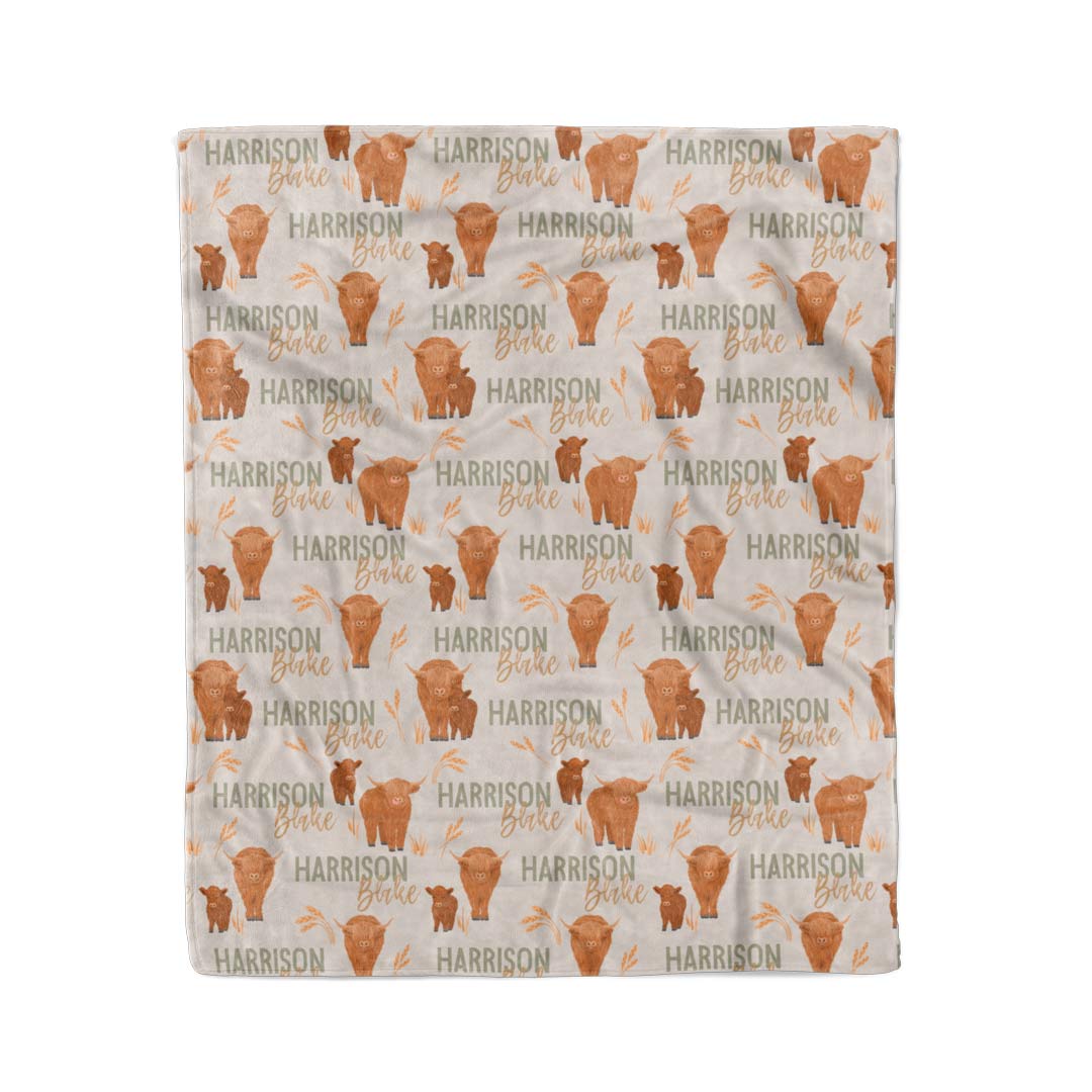  Happy Highland Cows Personalized Kids Blanket、mySite、layawaytickets