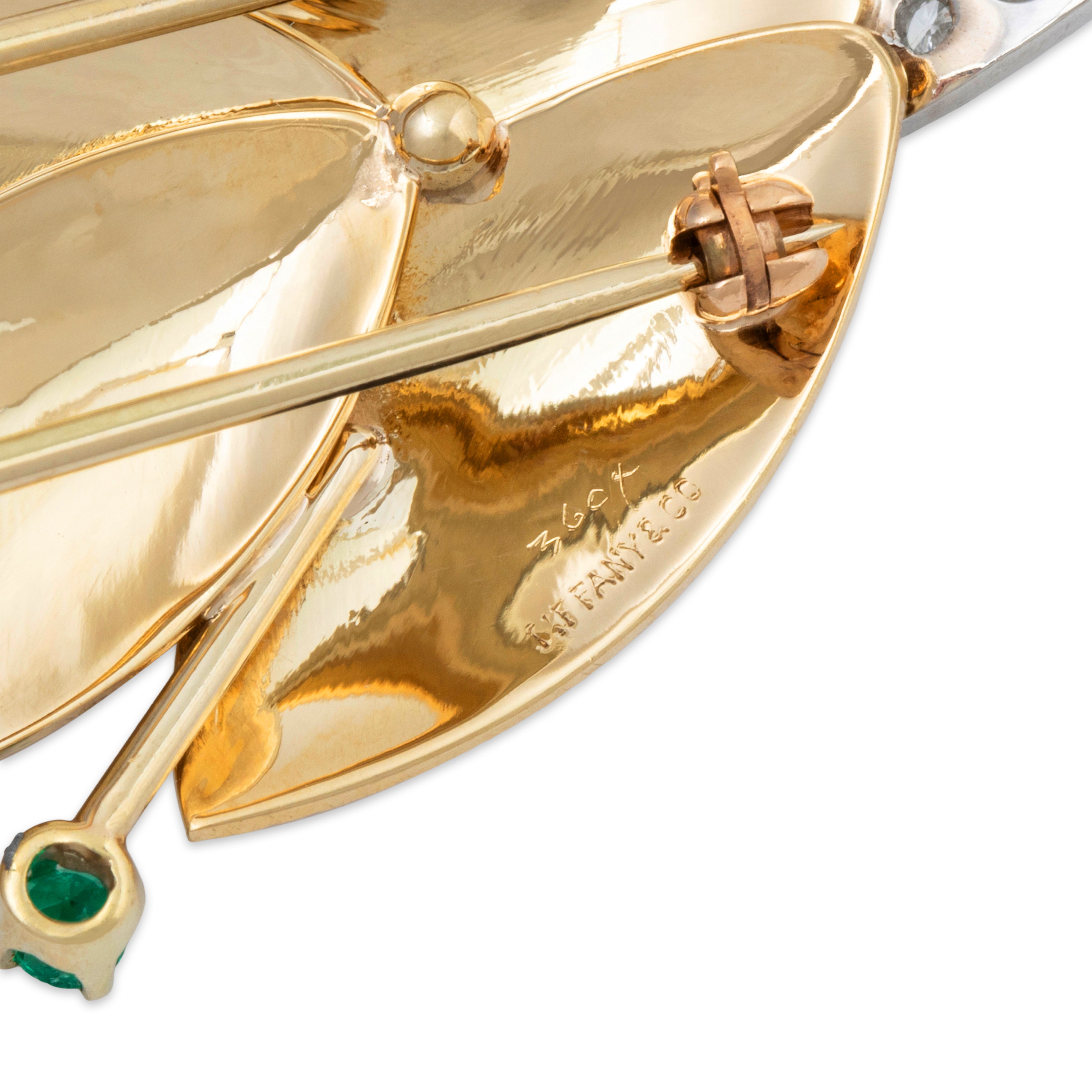 Vintage Large Tiffany & Co. 14k Yellow & White Gold Emerald Diamond Leaf Brooch、mySite、hinf8tx79