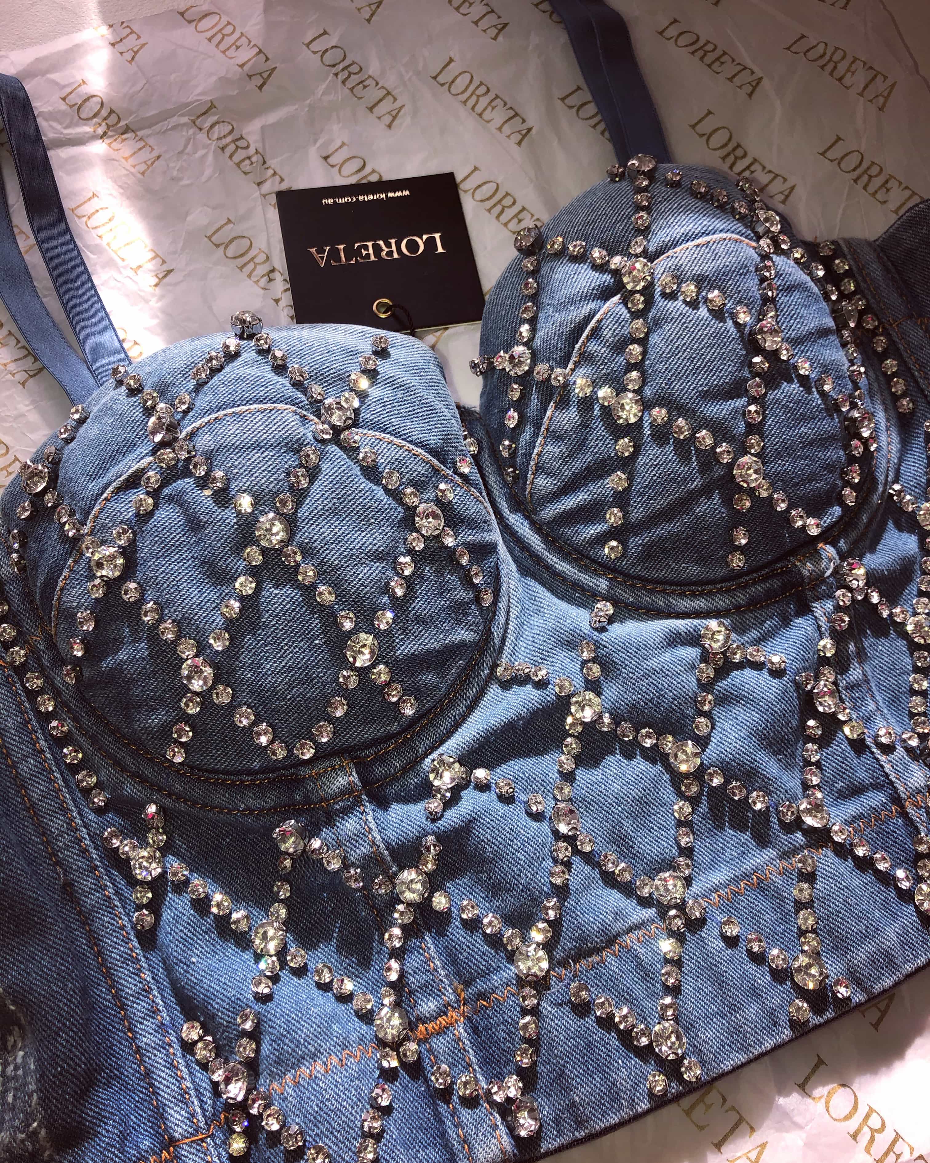  Crystal Denim Corset Bustier Top、mySite、merchandisen