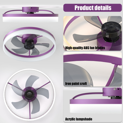 Ceiling Fans with Lights Dimmable LED Embedded installation of thin modern ceiling fans(Pink)、、eastwooduniform