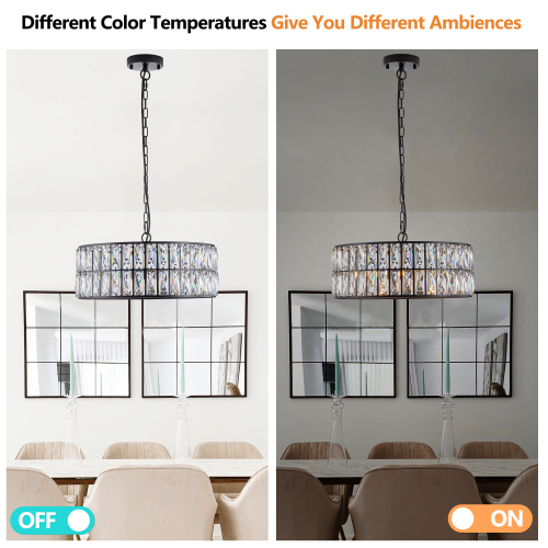 18" Black Modern Crystal Drum Chandelier, 6-Light Pendant Lighting Fixture with Metal Frame for Living Room, Dining Room, and Bedroom (Bulbs Not Included)、、eastwooduniform