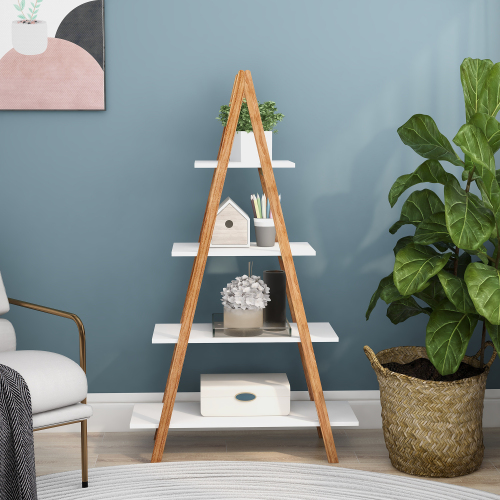 Solid bamboo wood oxford "A" frame ladder display bookshelf、、casual