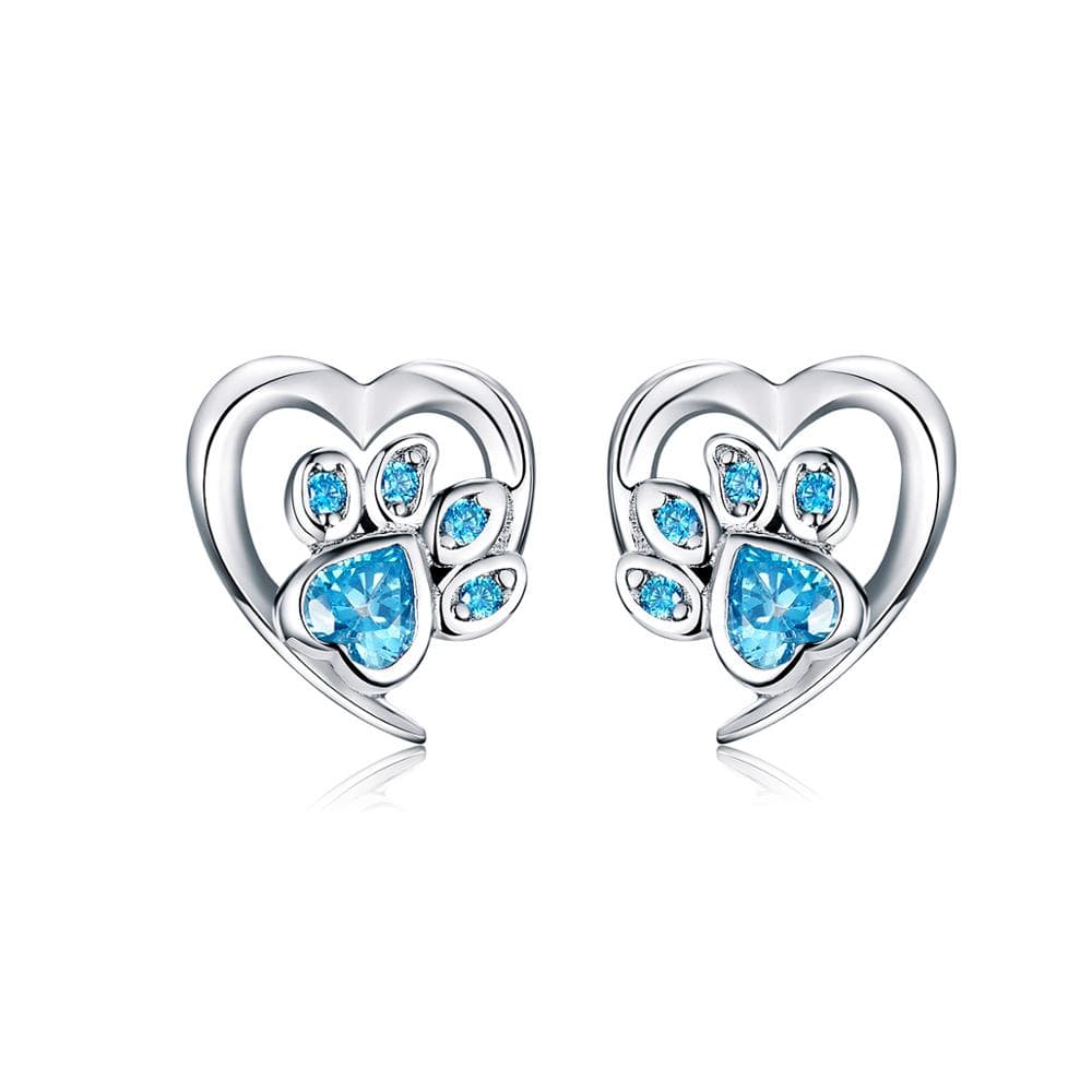 Paw earrings with CZ Paw and Heart in Sterling Silver-for Pet Lovers!、mySite、g9winljtr