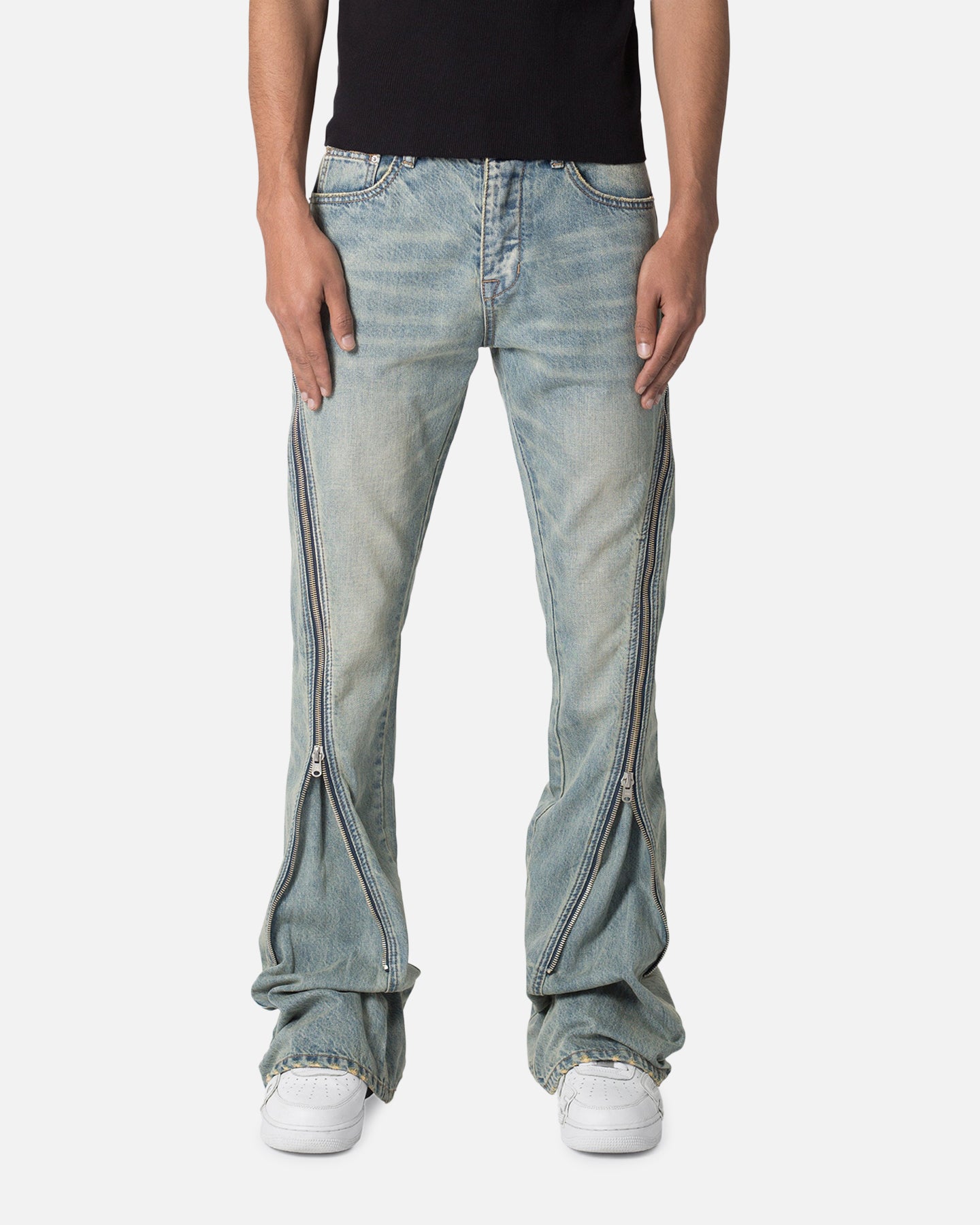 MNML D519 Zipper Flare Denim Jeans Vintage Blue、mySite、zt4zffjzw