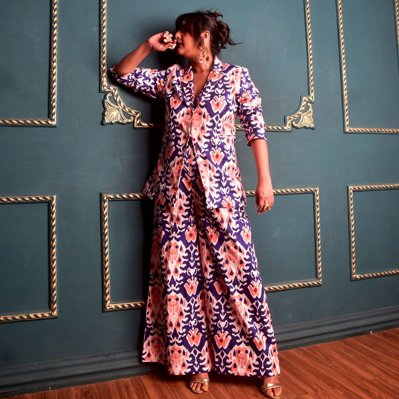 Cotton Co Ord Set For Women | Flared Pant | Block Print | Blue、mySite、camillekostekn