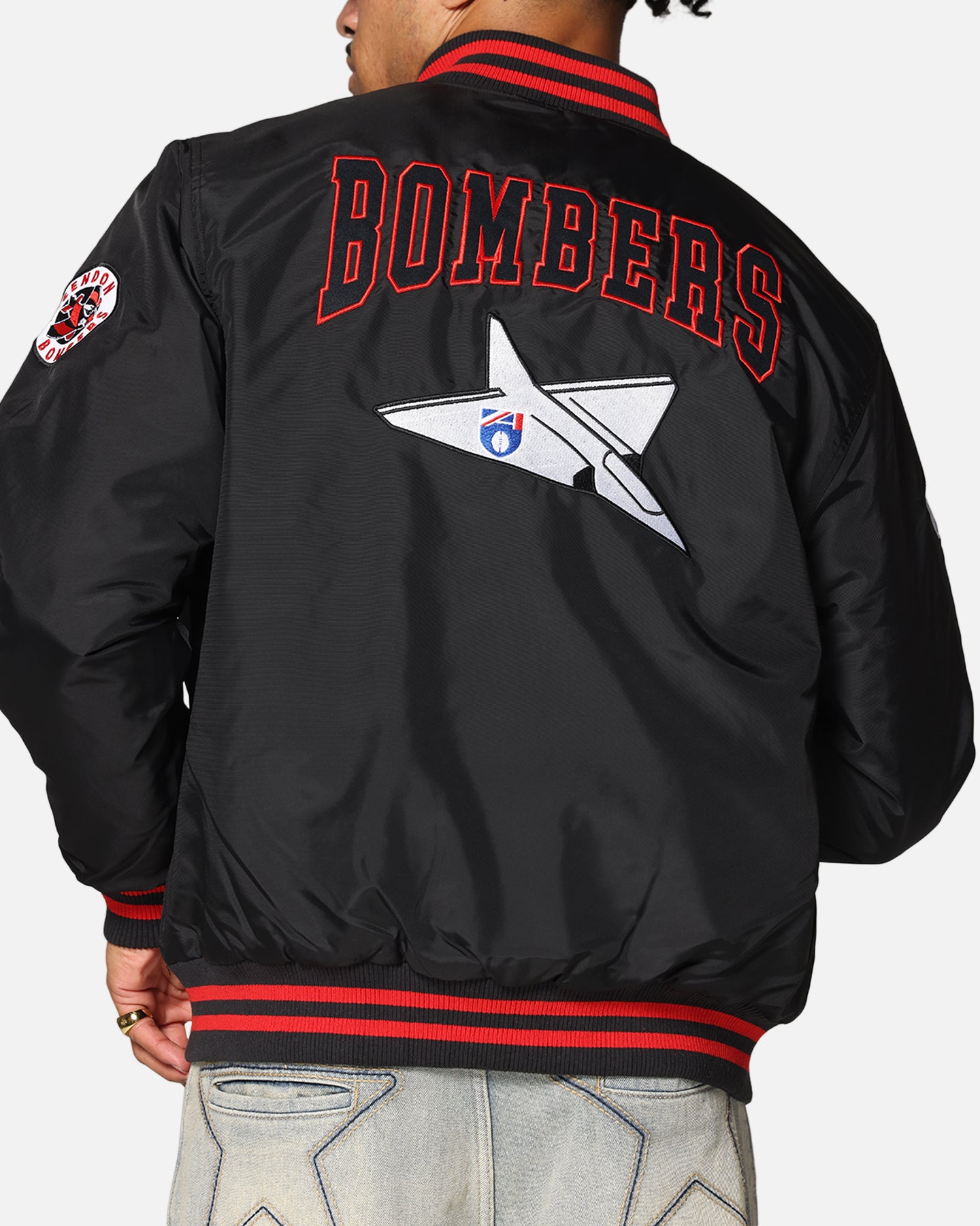 Mitchell & Ness Essendon Bombers Team Bomber Jacket Solid Black、mySite、zt4zffjzw