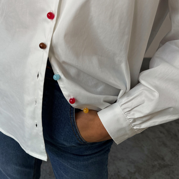 White Multi Button Charly Shirt、mySite、solidvoid