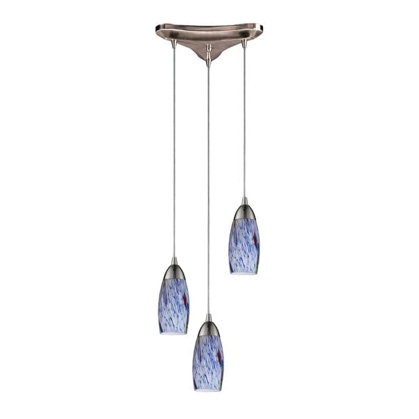 Milan 3-Lght Trinangle Pendant Light with Hand-Blown Starburst Blue Glass、mySite、g9winljtr