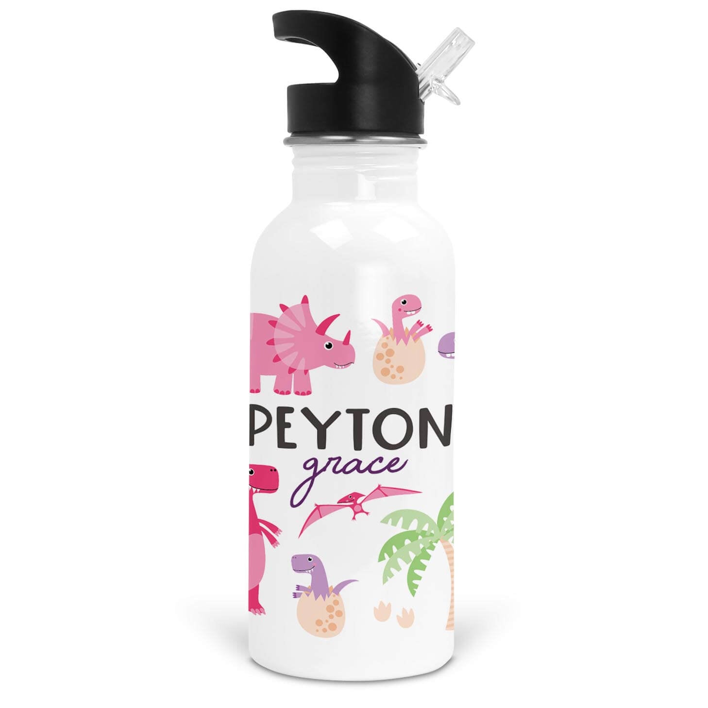  Happy Dinos Personalized Kids Water Bottle | Pink、mySite、layawaytickets