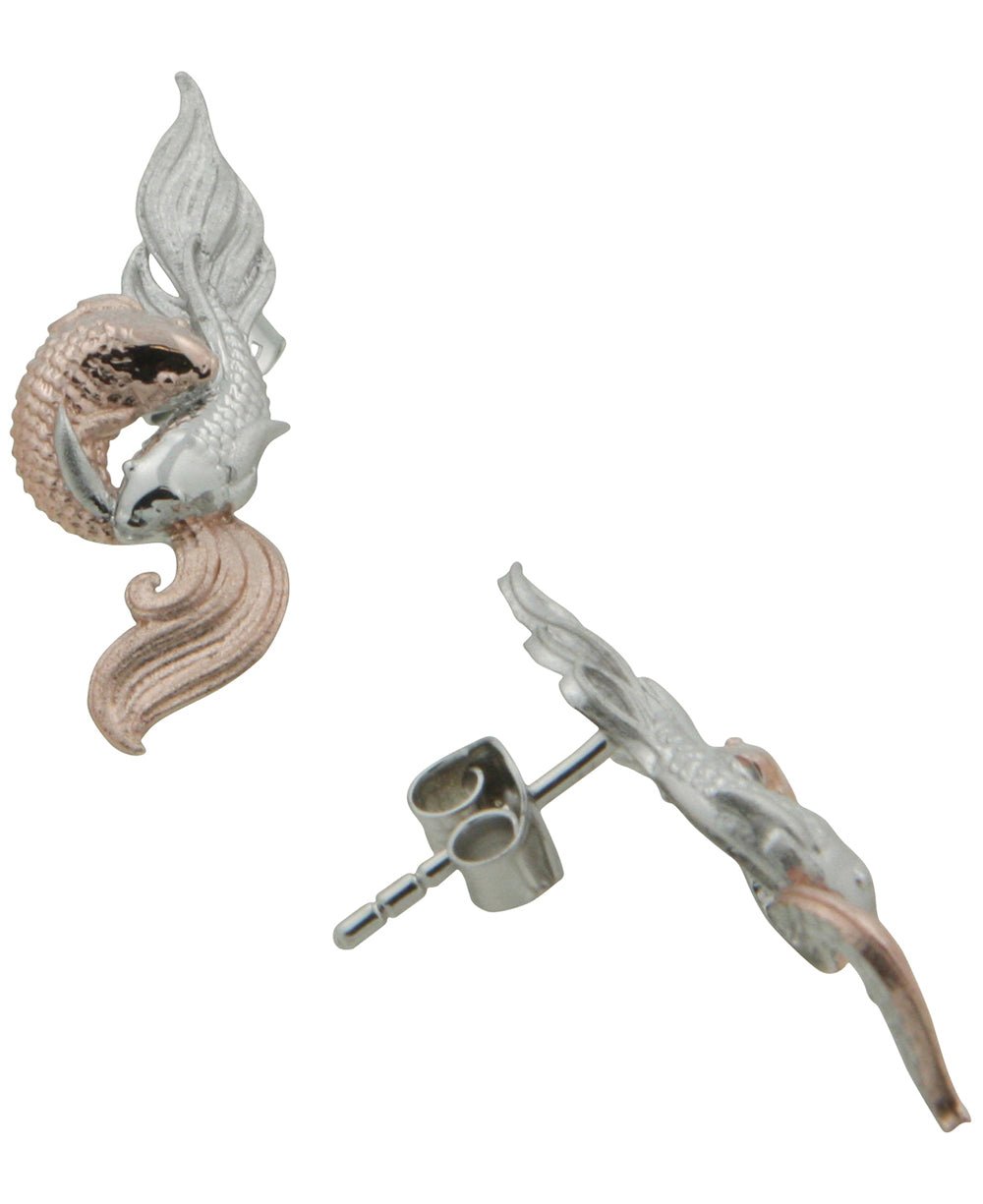 Sterling Silver Auspicious Symbol Fish Earrings with Rose Gold、mySite、topwebapps