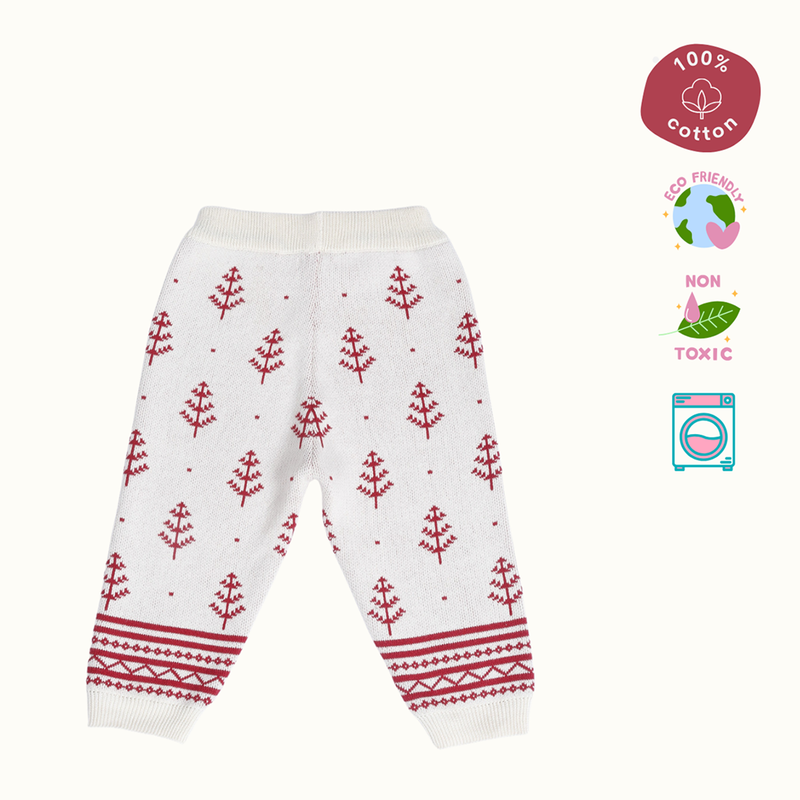 Cotton Jacquard Sweater, Lower & Cap Set | Printed | Red & Pink | Set of 3、mySite、camillekostekn