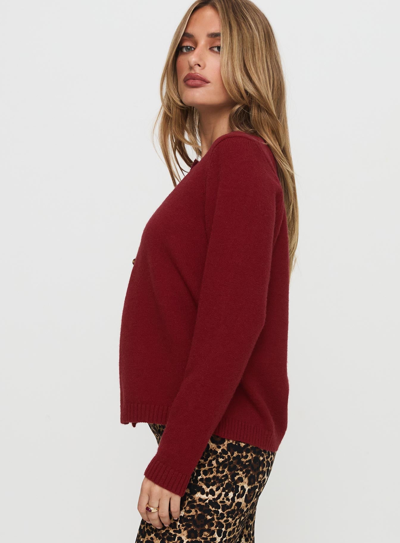 Arica Button Up Knit Cardigan Red、mySite、solidvoid