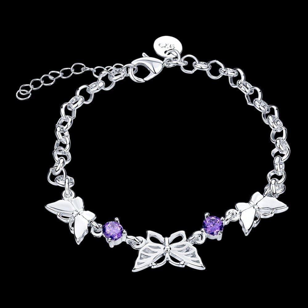 Purple CZ Butterfly Bracelets in Sterling Silver、mySite、g9winljtr