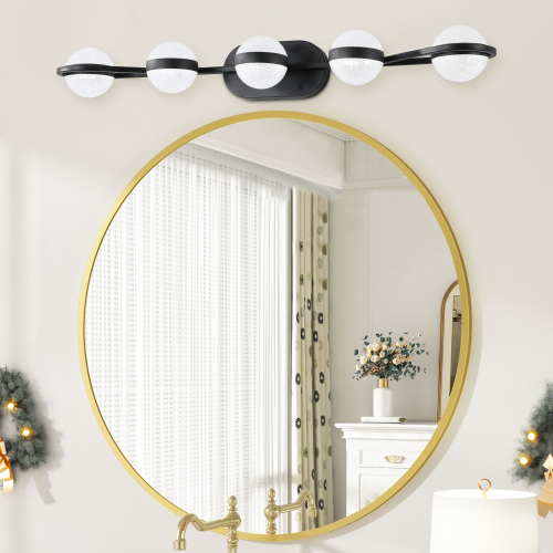 (Same as W1340P143680/LL2001-B-6) 43" Black Minimalist LED Bathroom Vanity Light with Crystal Sand Acrylic Shades,6-Light Wall Mounted Decorative Lighting Fixture, Suitable for Bathroom Vanity Mirror、、eastwooduniform