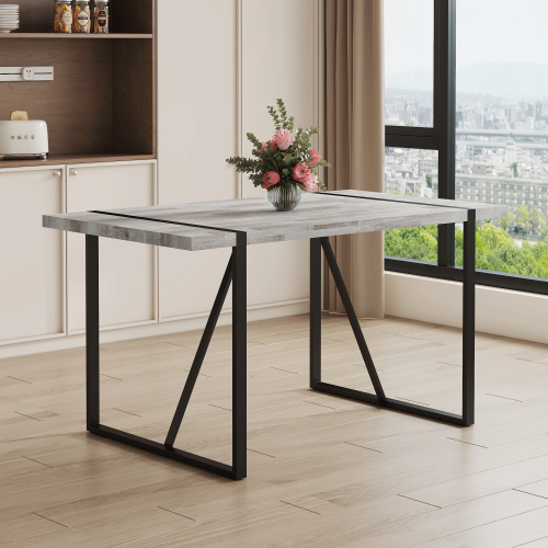 Rustic Industrial Rectangular Wood Dining Table For 4-6 Person, With 1.5" Thick Engineered Wood color Tabletop and Black Metal Legs,Desk For Kitchen Dining Living Room, 55.1" x 31.4"x 29.9"1529W115172、、casual