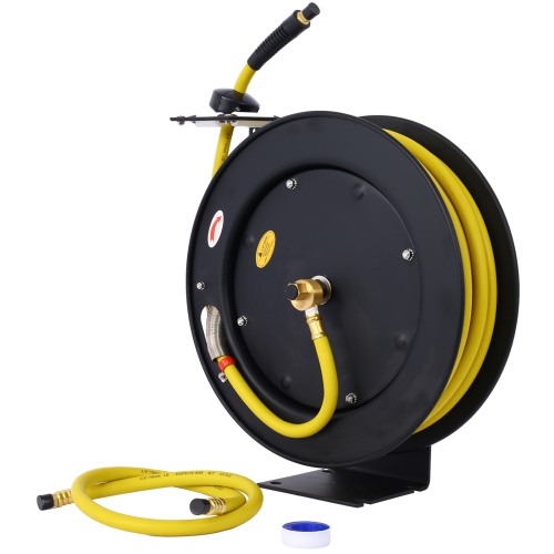 Air Reel Retractable 3/8" Inch x 50' Feet Premium Commercial Flex Hybrid Polymer Hose Max 300 PSI Heavy Duty Steel Frame、、eastwooduniform