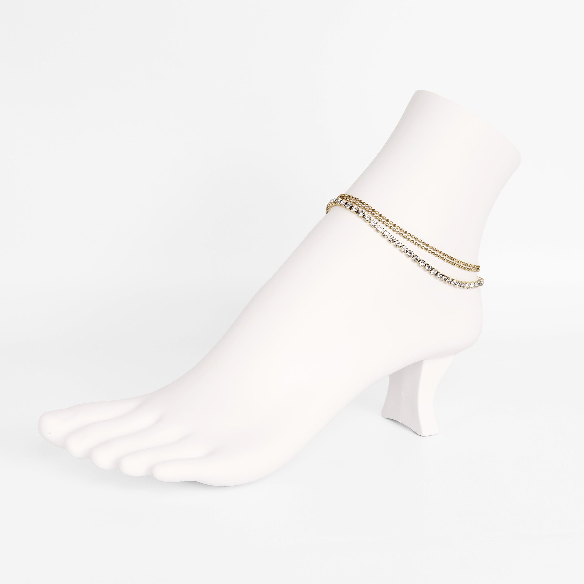 18K Gold PVD Stainless Steel Rhinestone and Shotbead Chain Layered Anklet / SBB0327、mySite、dreamappss