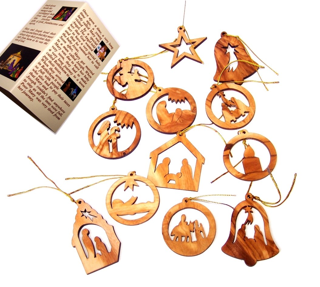 Holy Land Market Olive Wood Ornaments - Mix (Set of 12 Flat Ornaments).、mySite、topwebapps