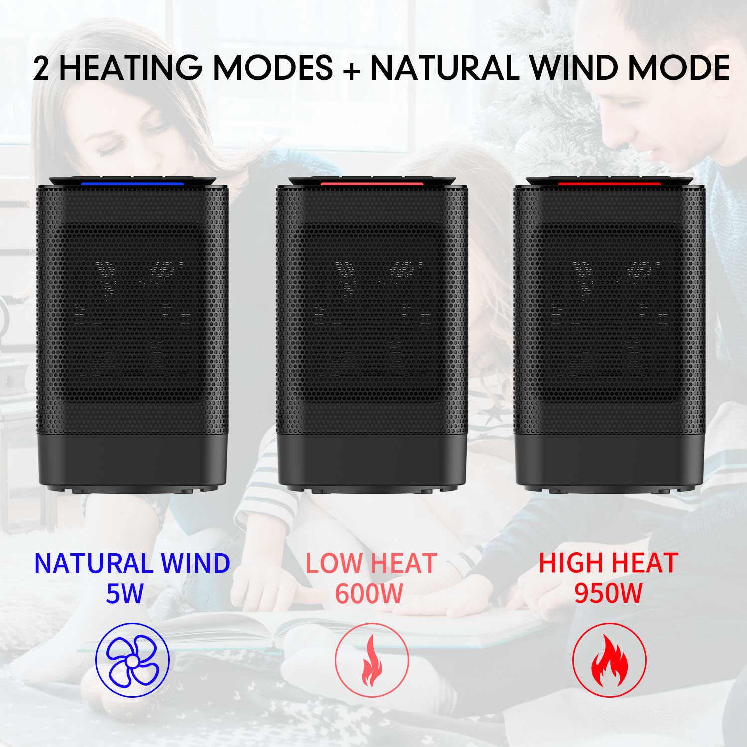 KLOUDIC 950W Portable Ceramic Heater with 45° Oscillation, Black、mySite、fannypackpong