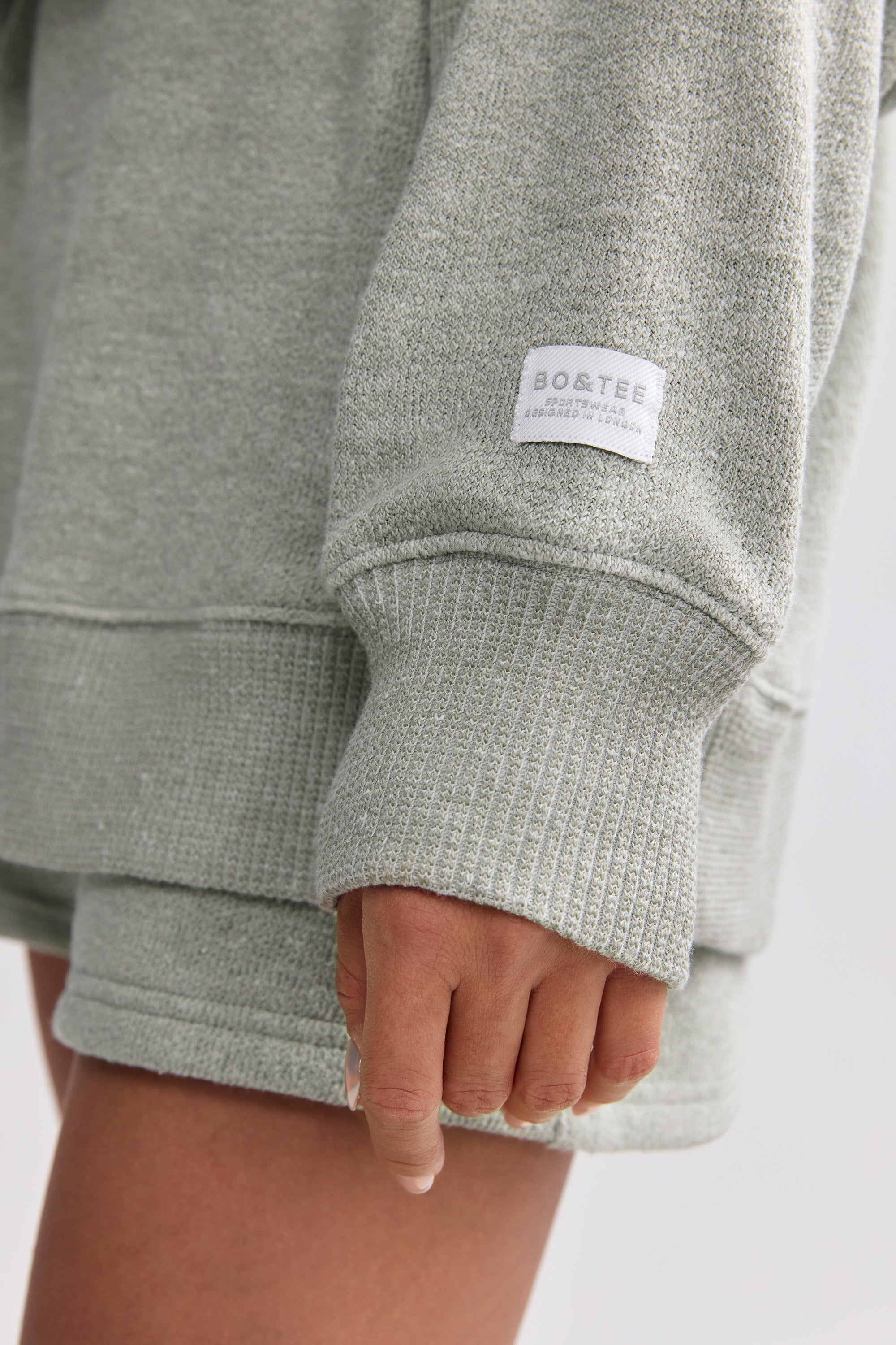Terry Towelling V-Neck Hoodie in Sage Grey、mySite、solidvoid