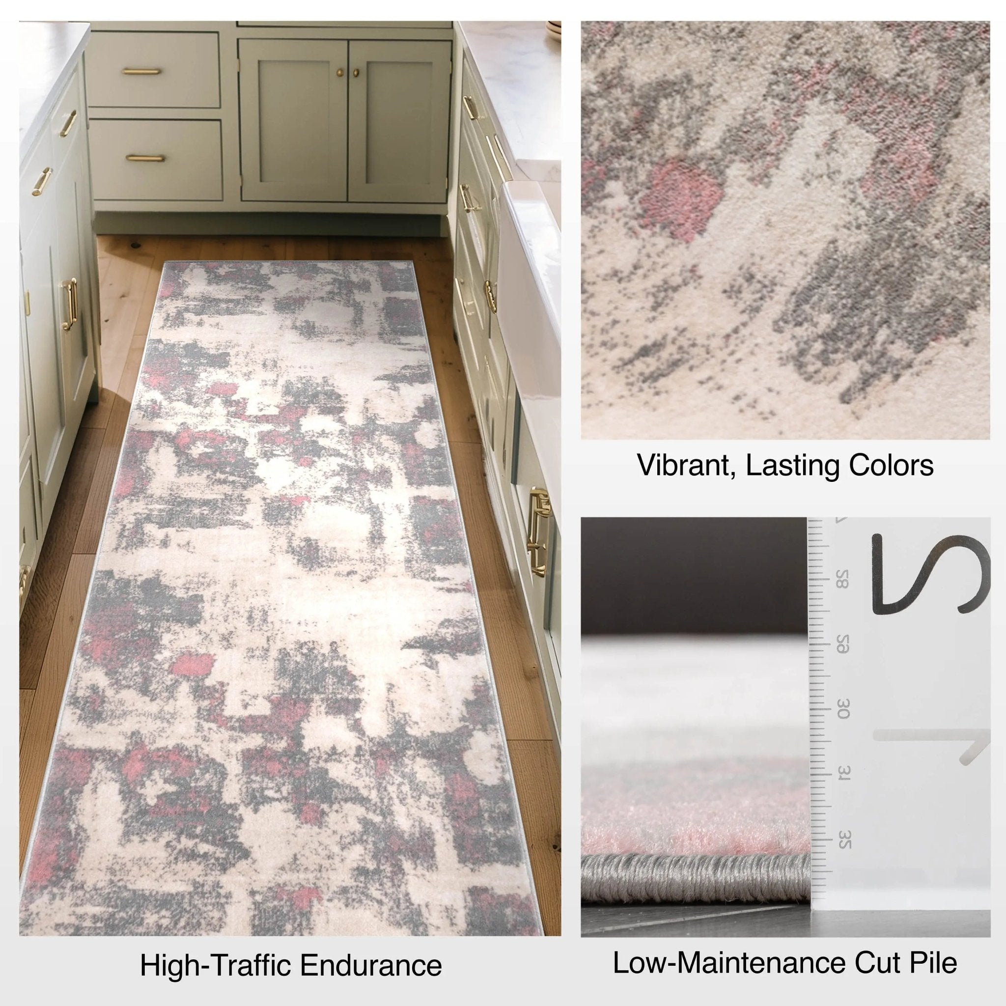 Custom Size Runner Kalia Abstract Modern Grey Blush 27 Inch Wide x Choose Your Length Hallway Runner Rug、mySite、gigharbornorthrealestate