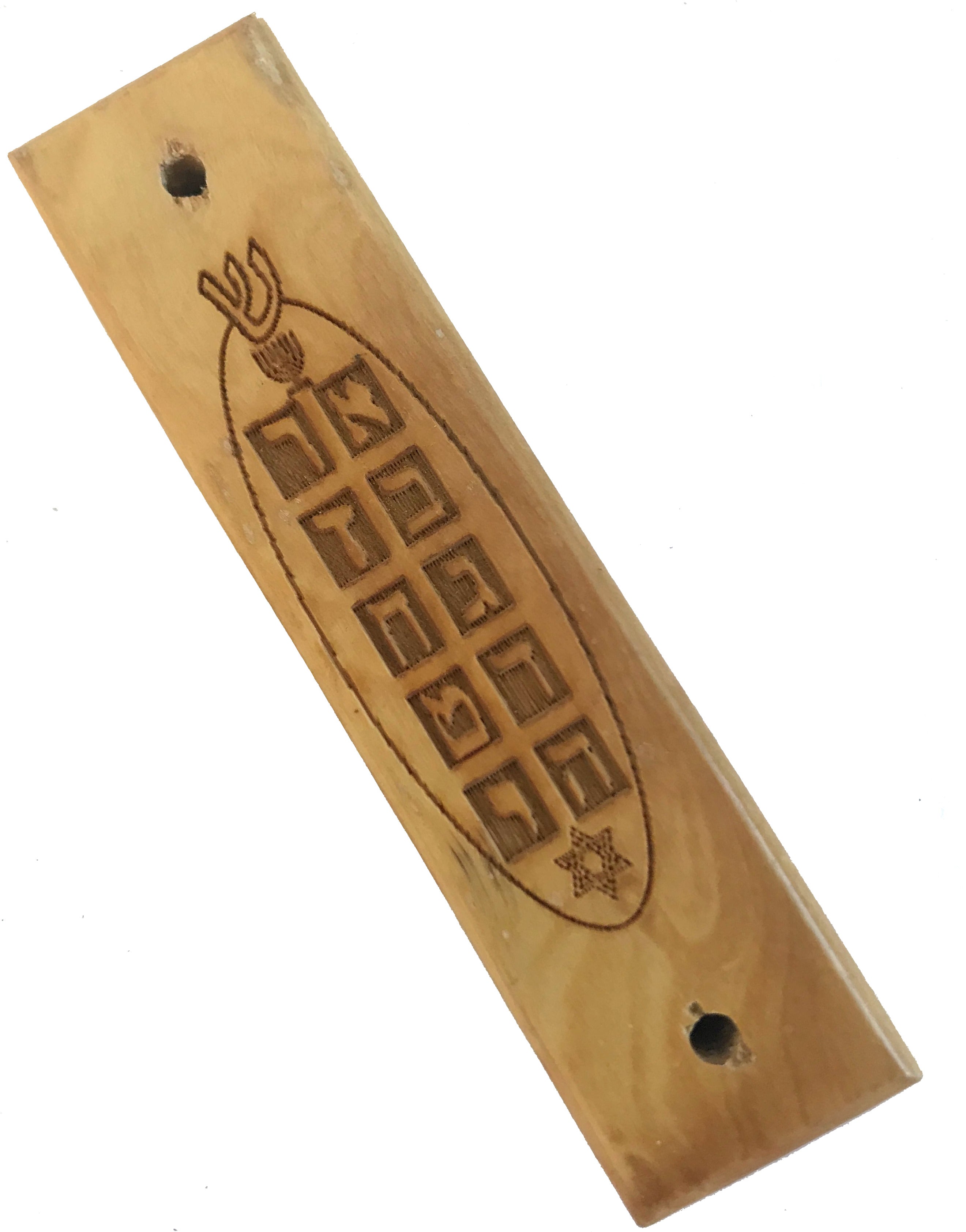  Menorah with Star of David and 10 Commandments Polished Olive Wood Mezuzah (4 inches) - fits 2.5 Inch Klaf、mySite、elrpsem3k