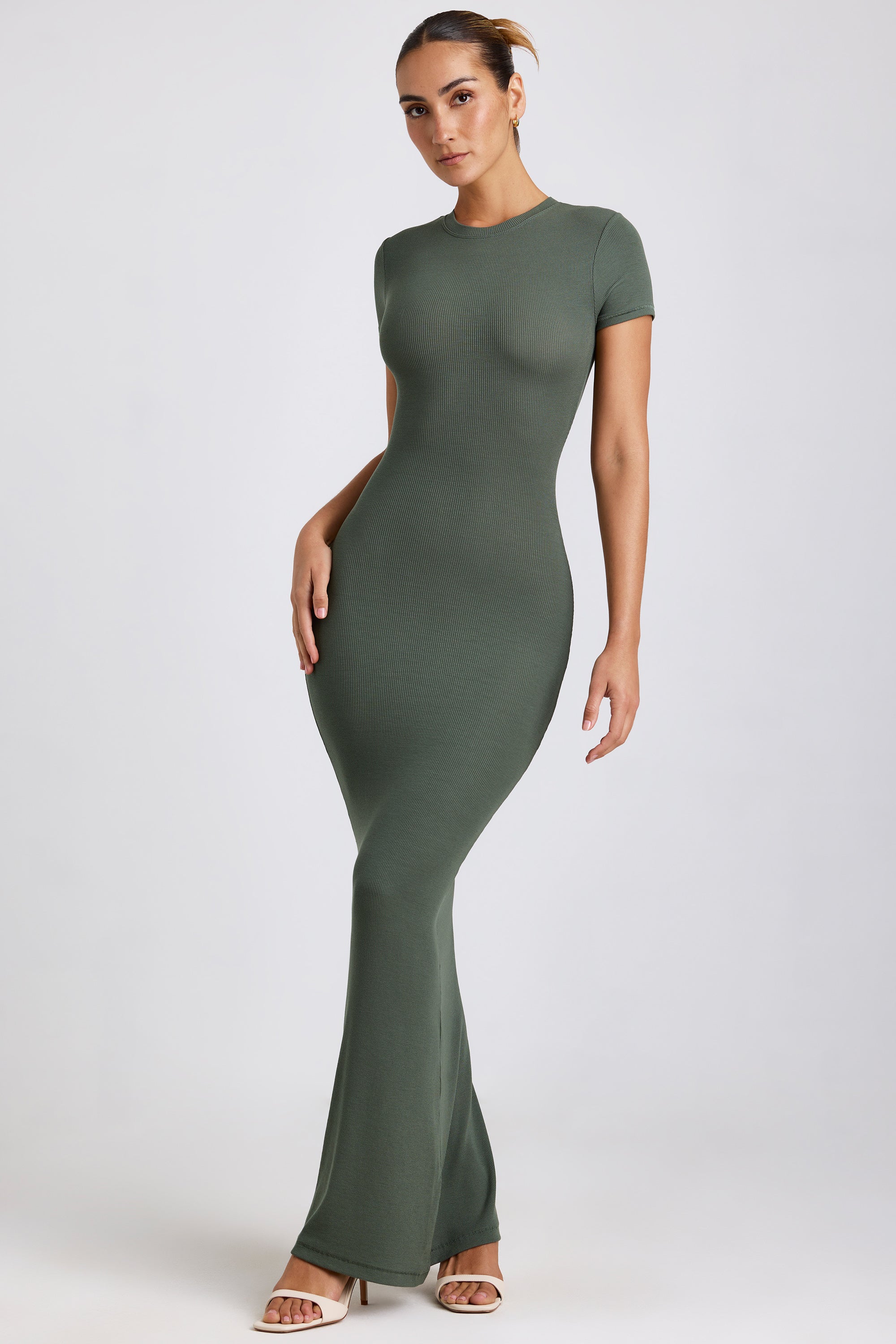 Ribbed Modal Maxi Dress in Khaki Green、mySite、solidvoid