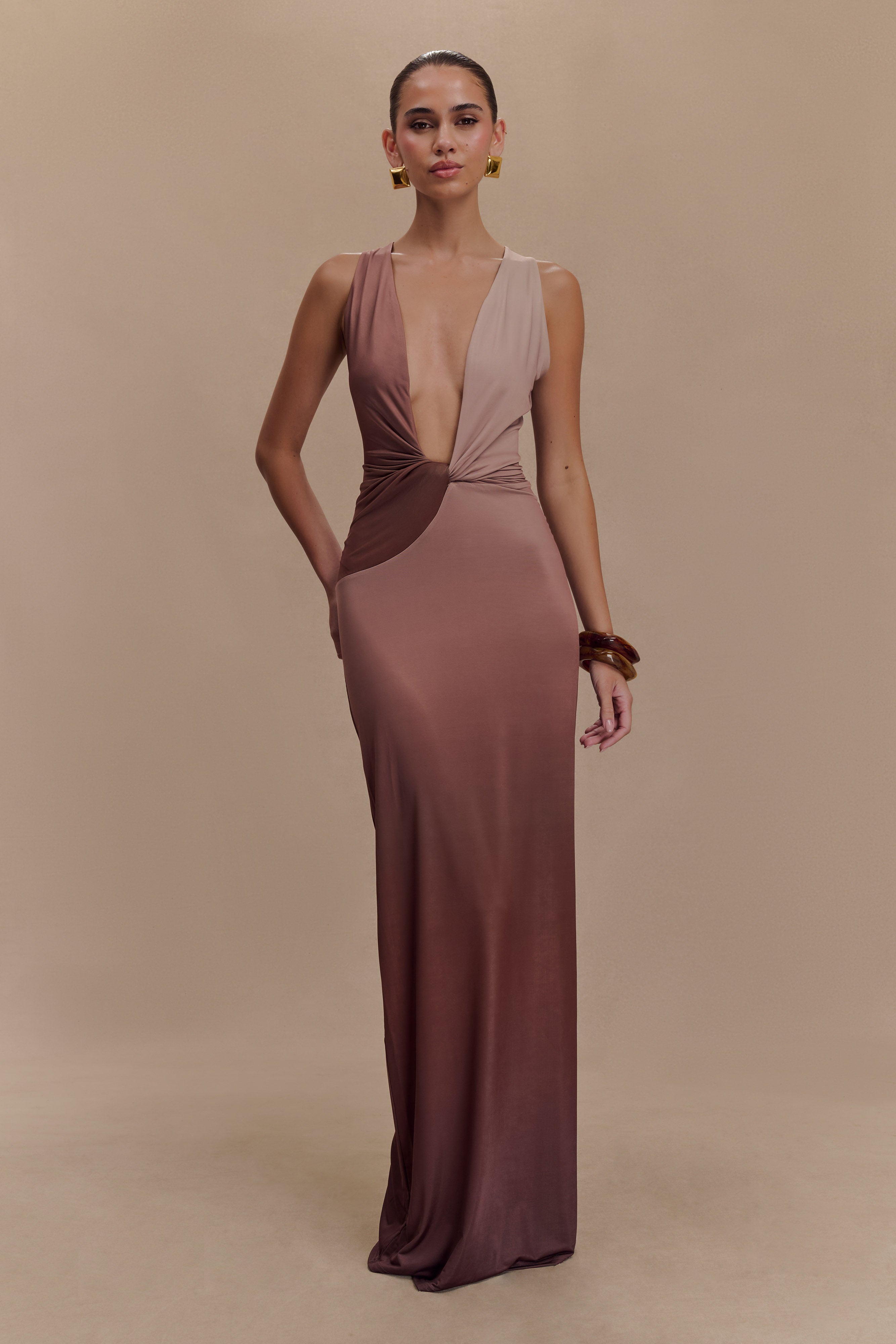 Stella Draped Slinky Maxi Dress - Mocha Ombre、mySite、solidvoid