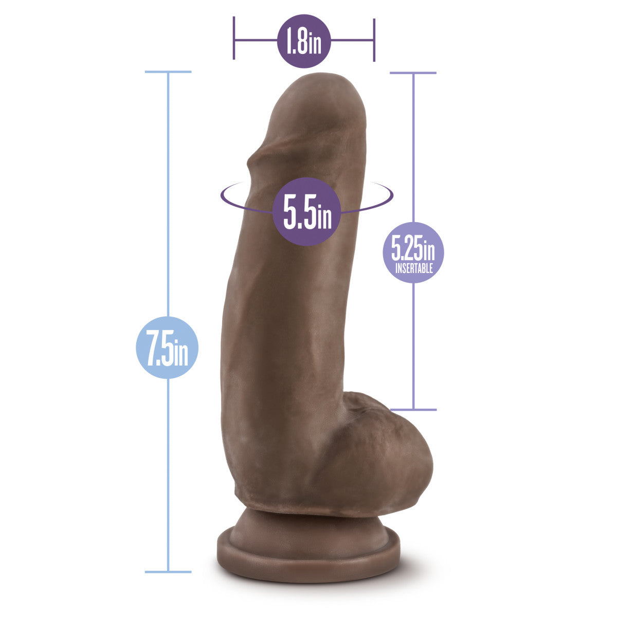 Au Naturel By Blush® | Realistic Chocolate 7-Inch Long Dildo With Balls & Suction Cup Base、mySite、bottomscart