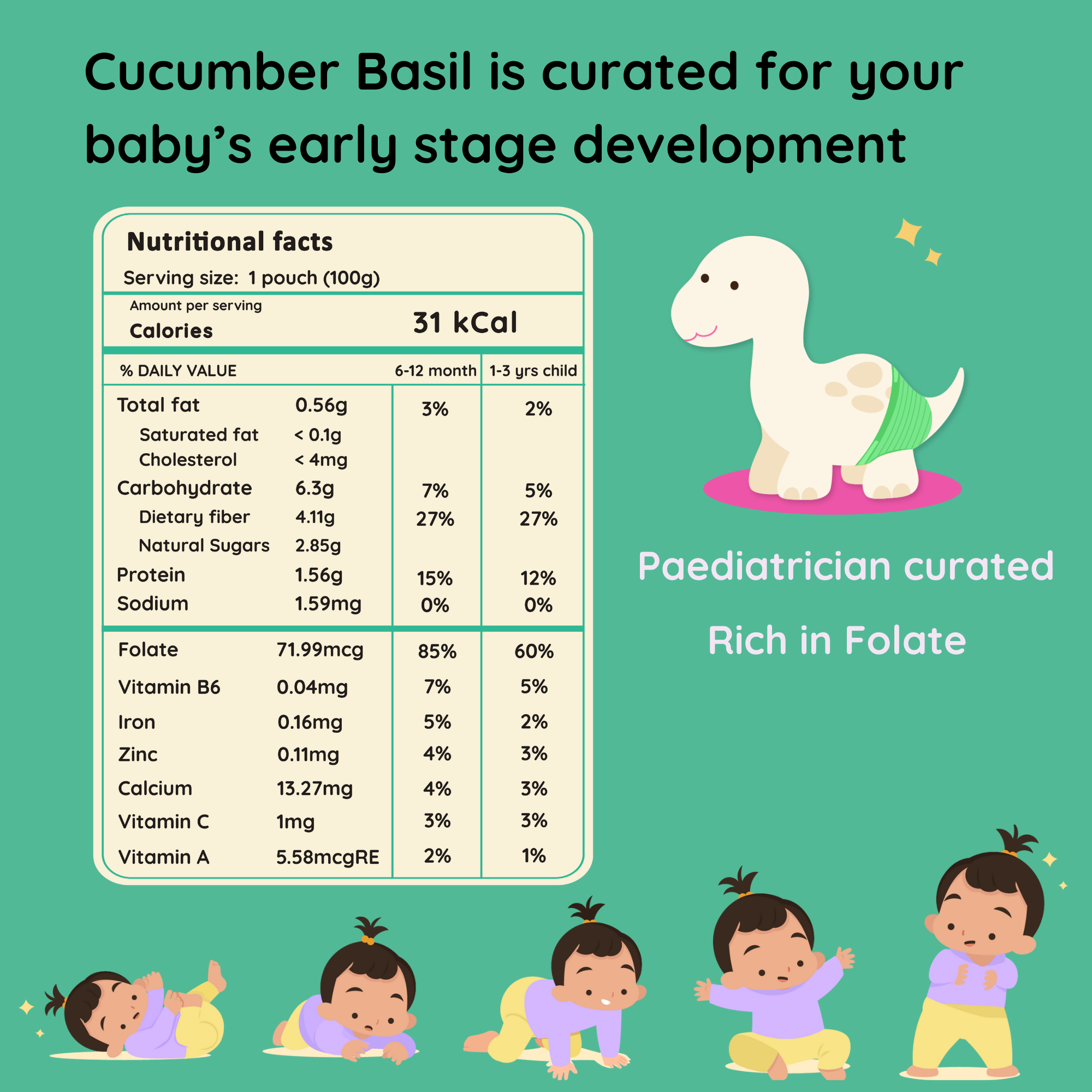 Baby Food | Kids Healthy Snacks | Fruit and Vegetable Puree | Cucumber Basil | 100 g、mySite、camillekostekn