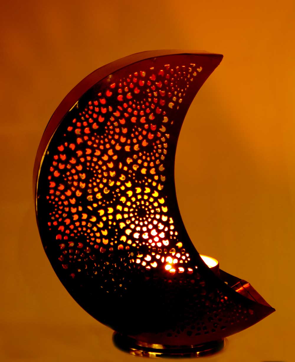 Fair Trade Moon Shaped Cutout Lantern Candle Holder、mySite、topwebapps